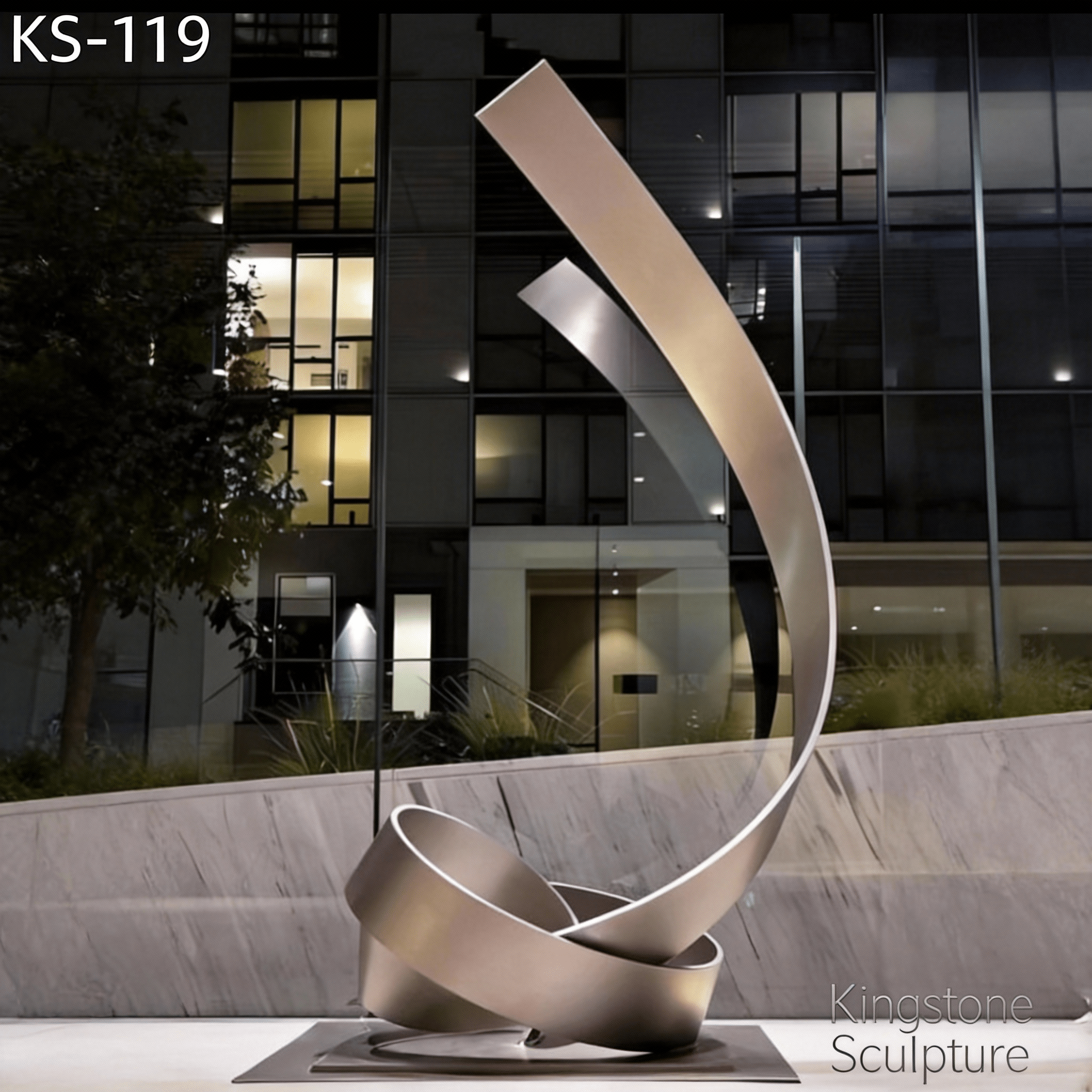 KS - 119 Modern Brushed Stainless Steel Monumental Curving Ribbon Sculpture - Kingstone Sculpture