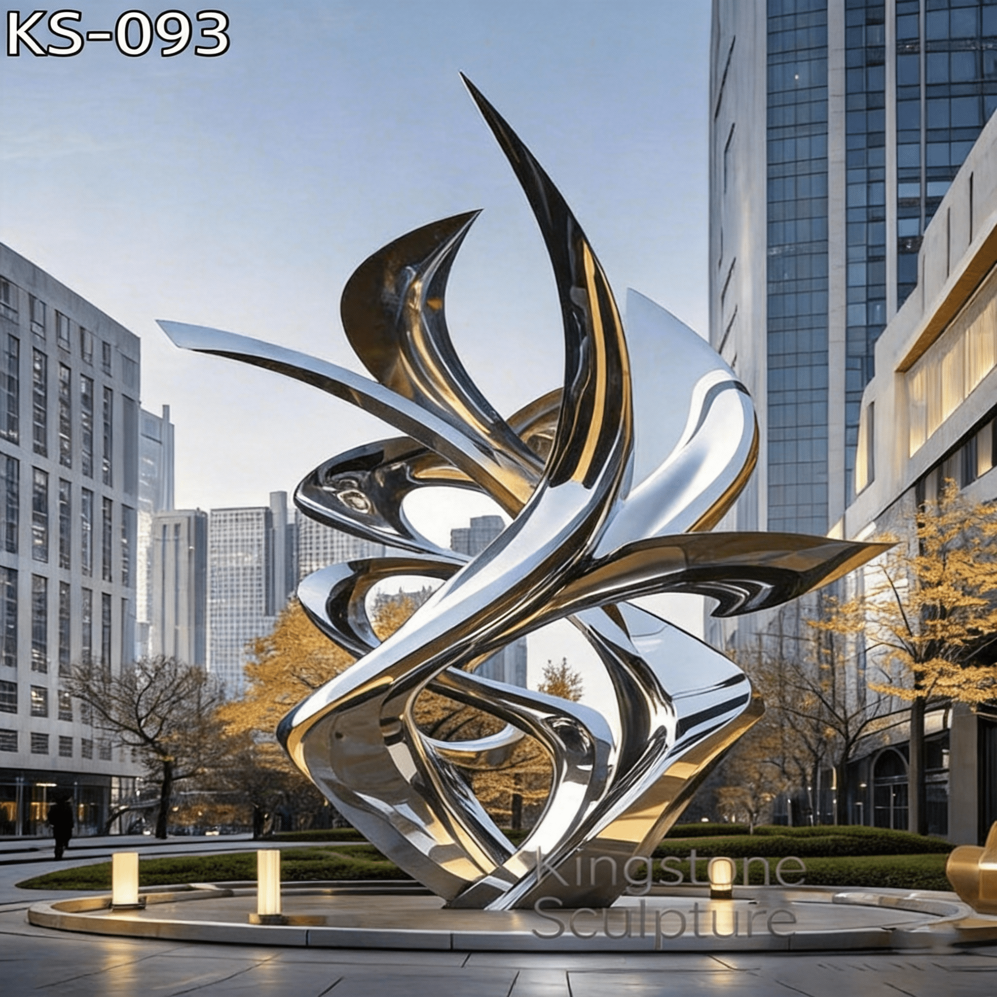 KS - 093 Modern Mirror Stainless Steel Abstract Dynamic Ribbon Sculpture - Kingstone Sculpture