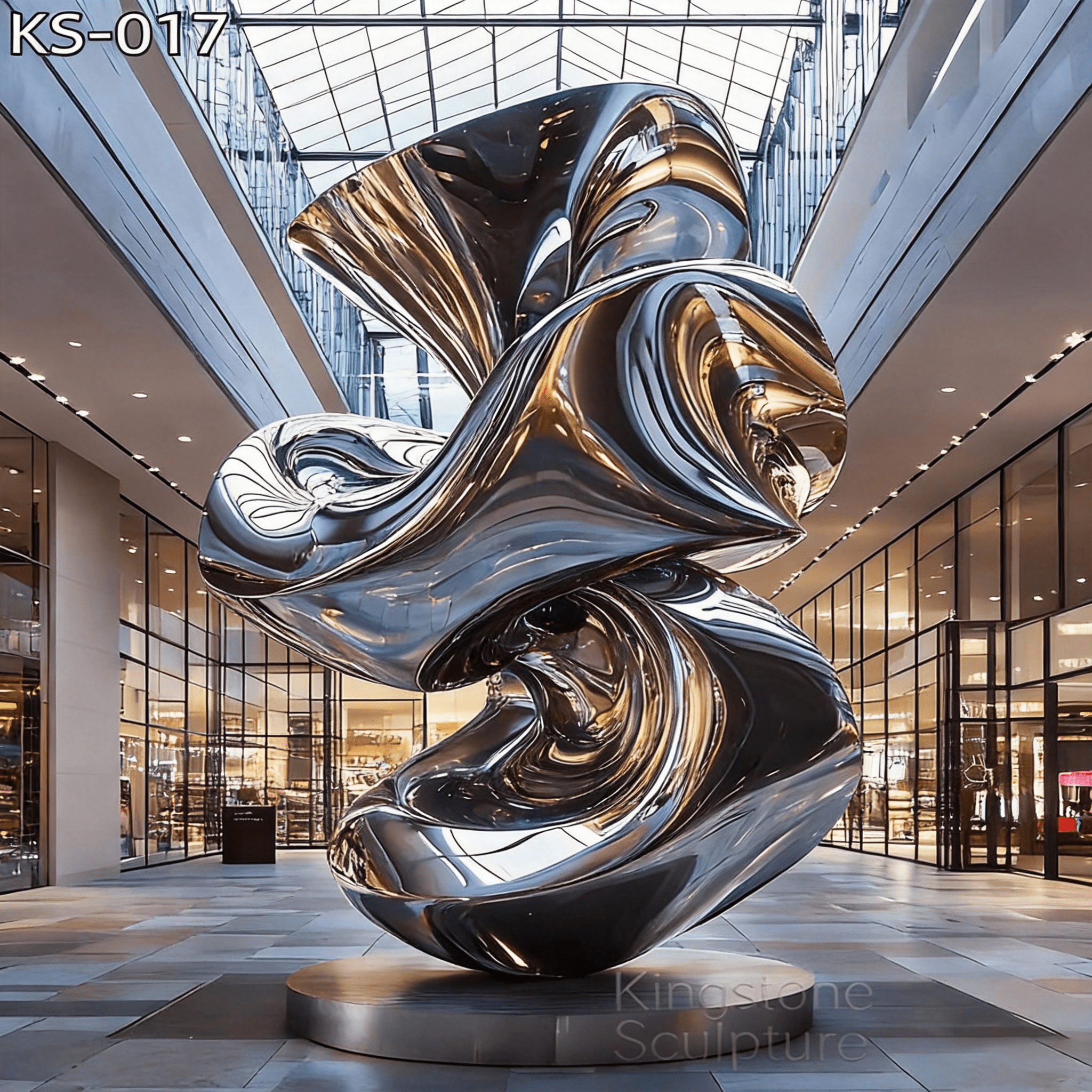 KS - 017 Monumental Mirror Stainless Steel Abstract Fluidity Sculpture - Kingstone Sculpture