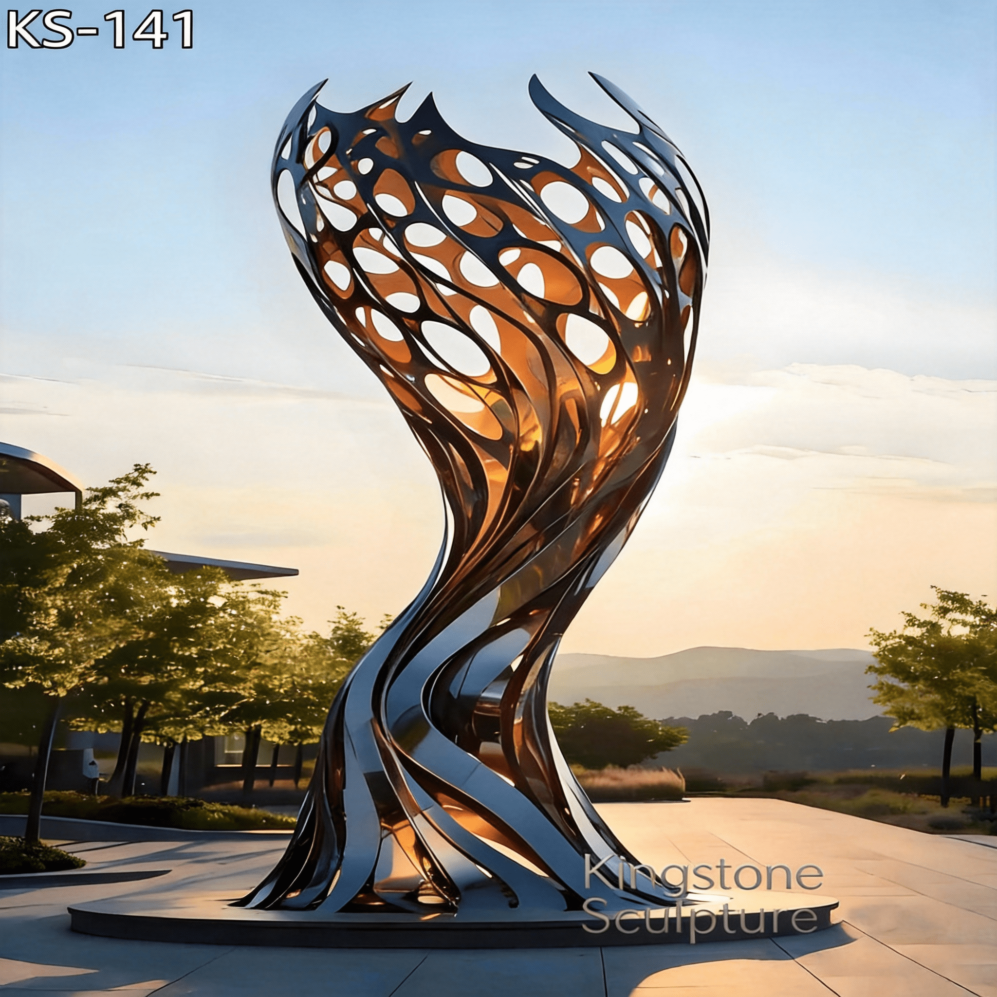 KS - 141 Modern Mirror Stainless Steel Biomorphic Perforated Lattice Sculpture - Kingstone Sculpture