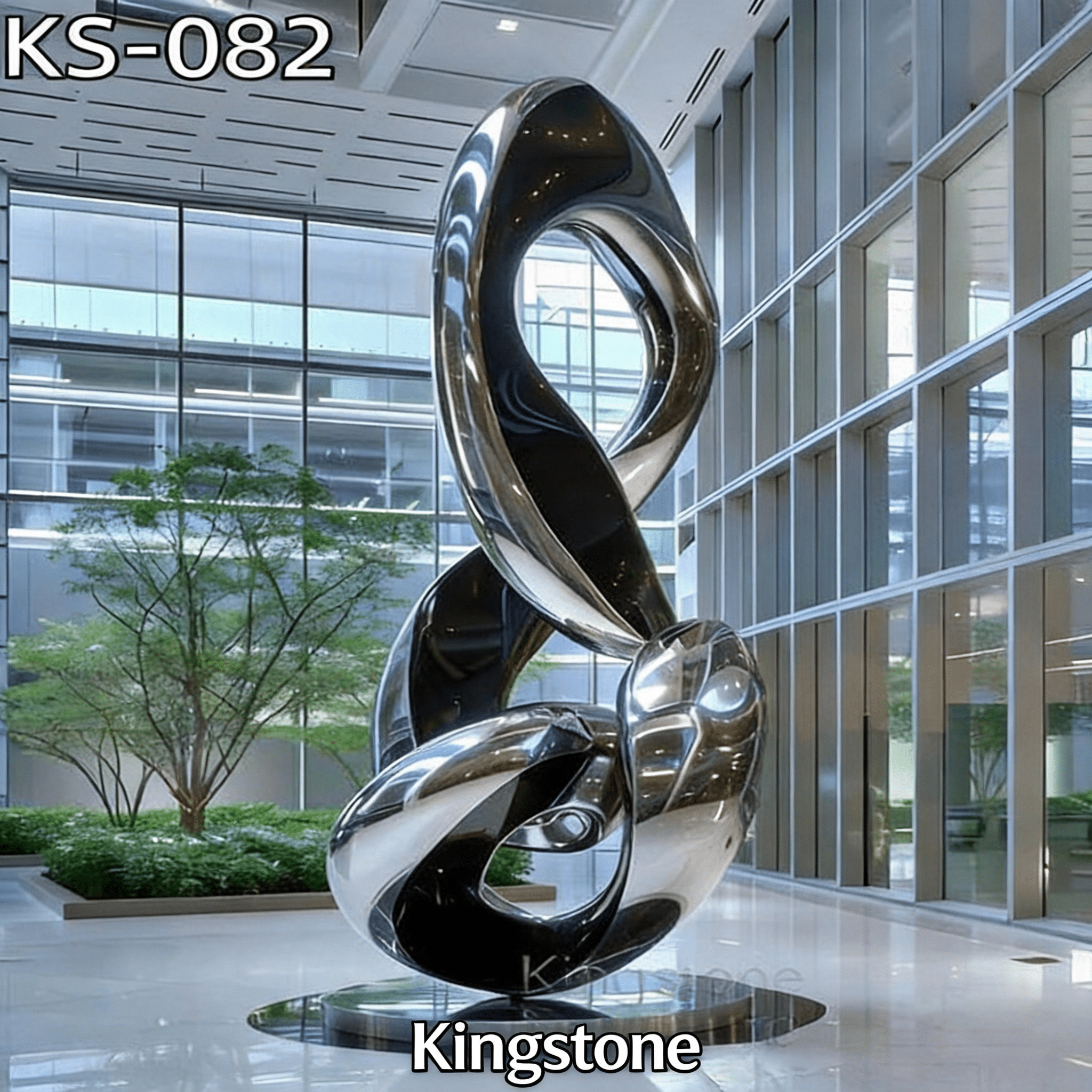 KS - 082 Modern Mirror Stainless Steel Abstract Biomorphic Vertical Loop Sculpture - Kingstone Sculpture