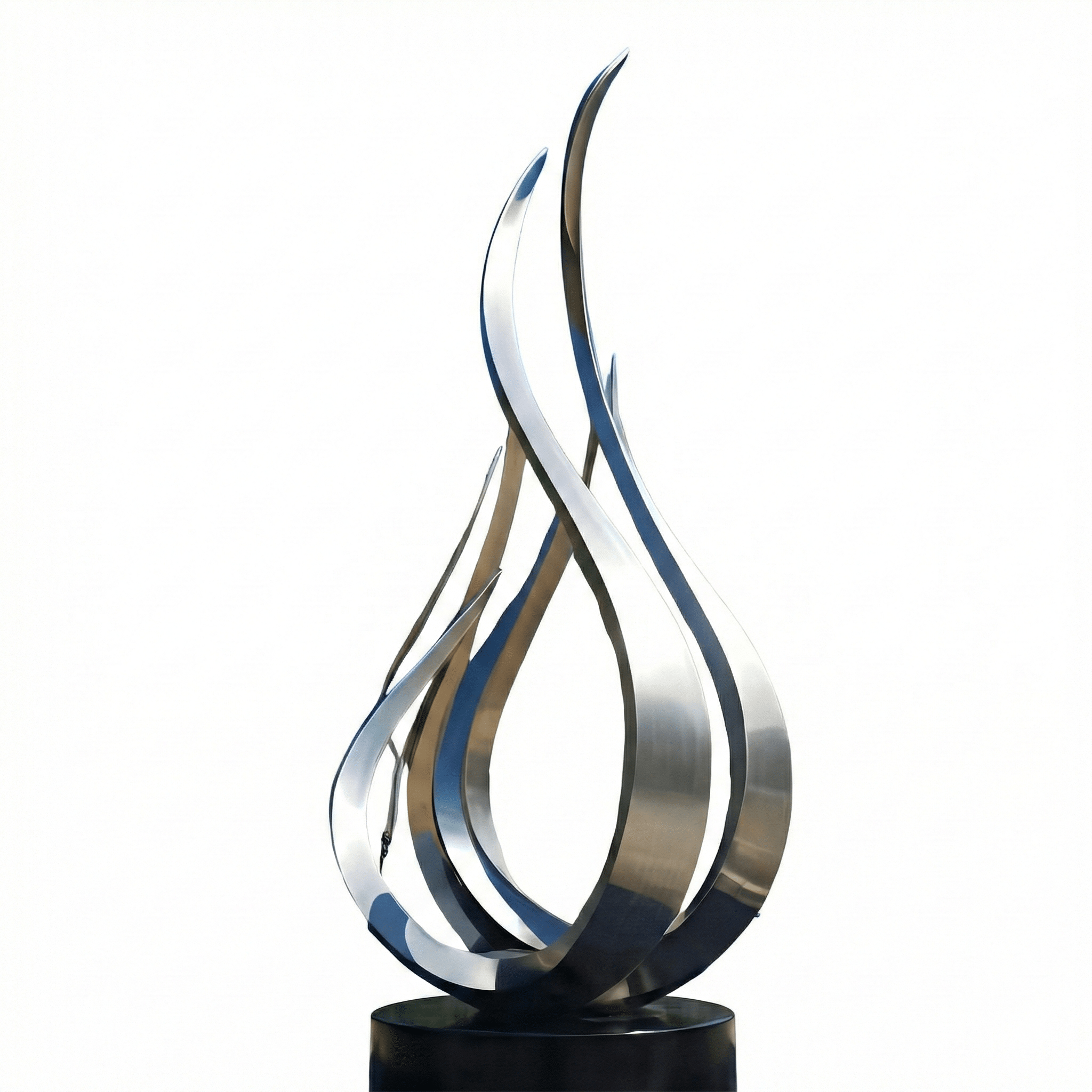 KS - 091 Modern Brushed Stainless Steel Monumental Triple Flame Sculpture - Kingstone Sculpture