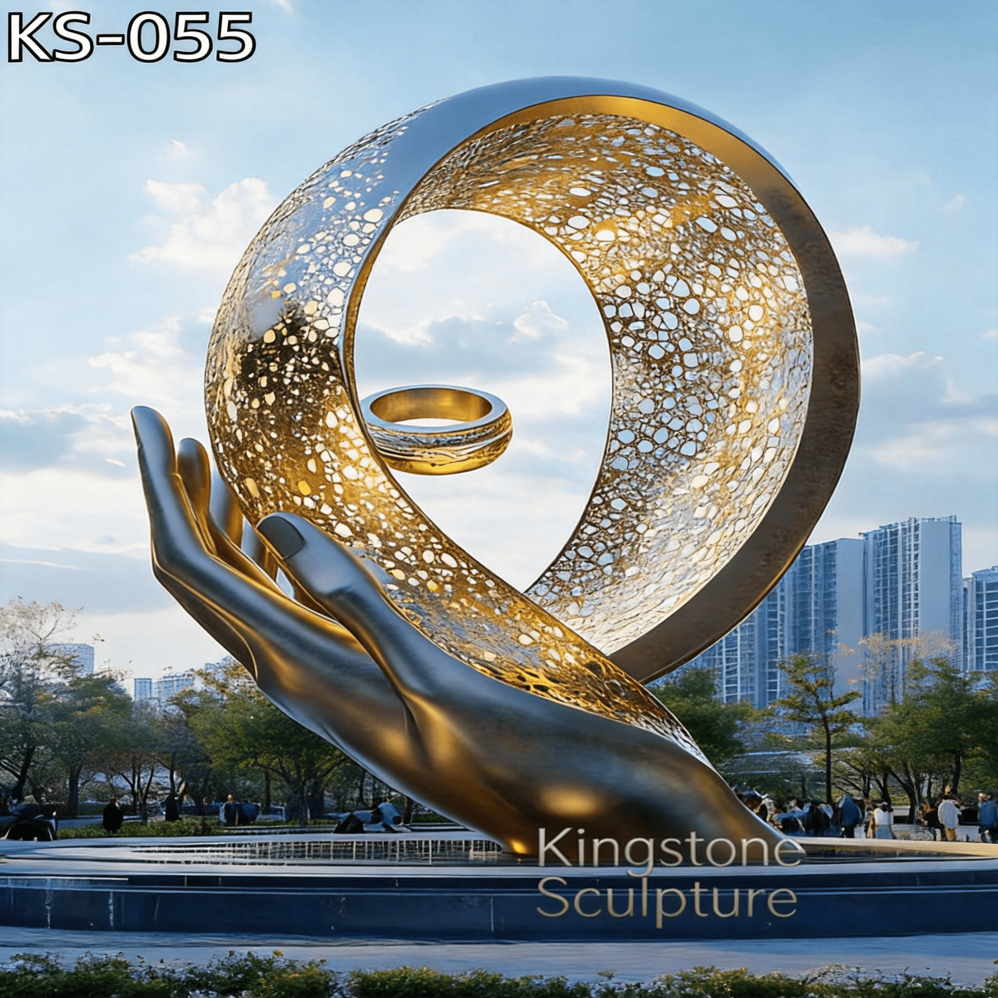 KS - 055 Modern Mirror Stainless Steel Hand of Destiny Hollow Lattice Sculpture - Kingstone Sculpture