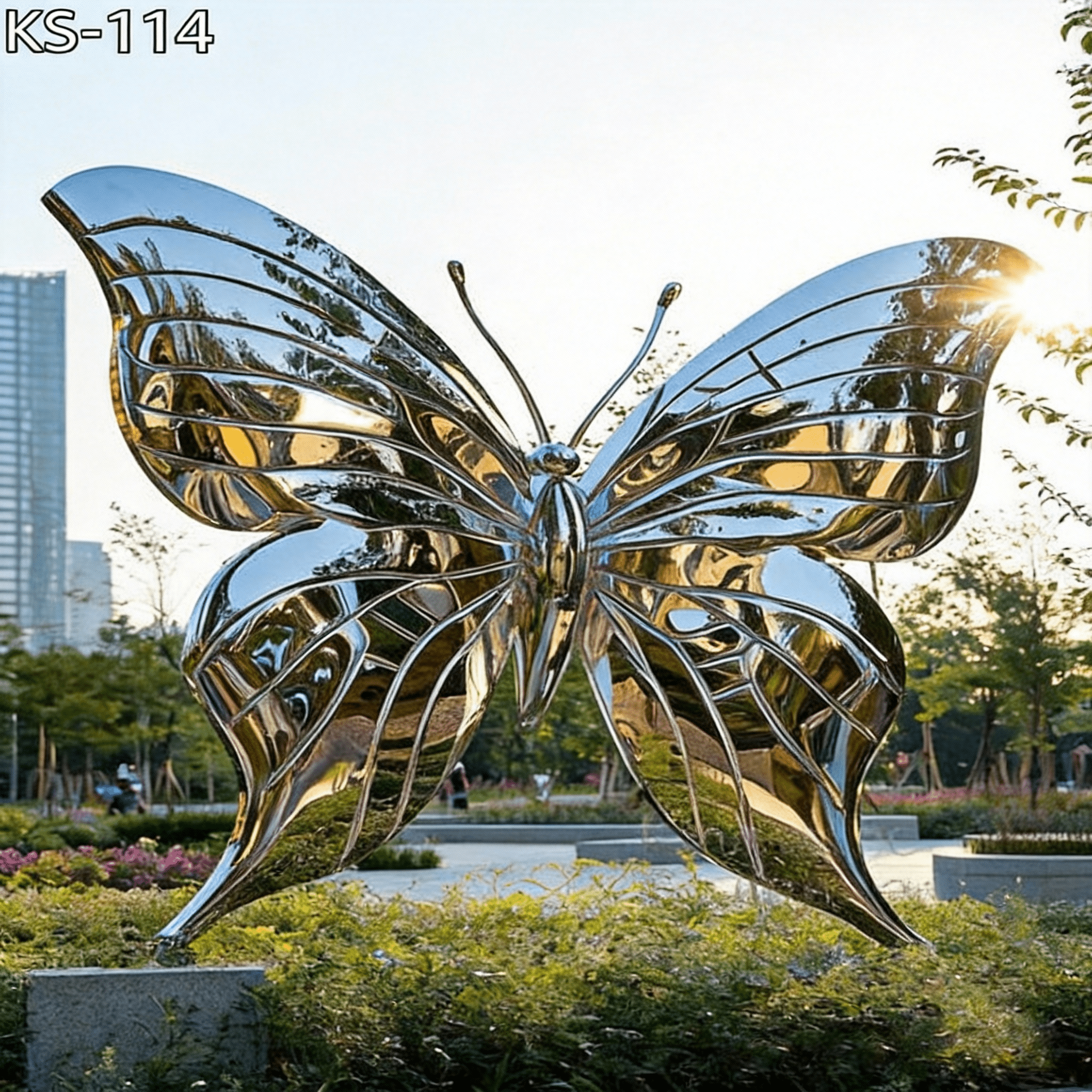 KS - 114 Modern Mirror Stainless Steel Intricate Wing Butterfly Sculpture - Kingstone Sculpture