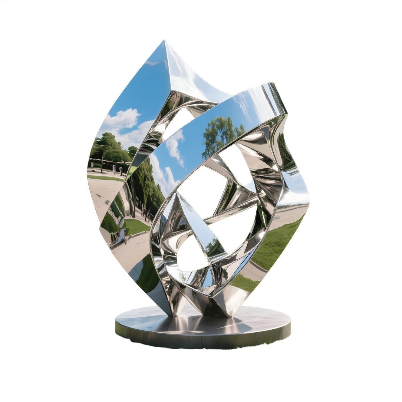 KS - 006 Modern Mirror Stainless Steel Abstract Geometric Vortex Sculpture - Kingstone Sculpture