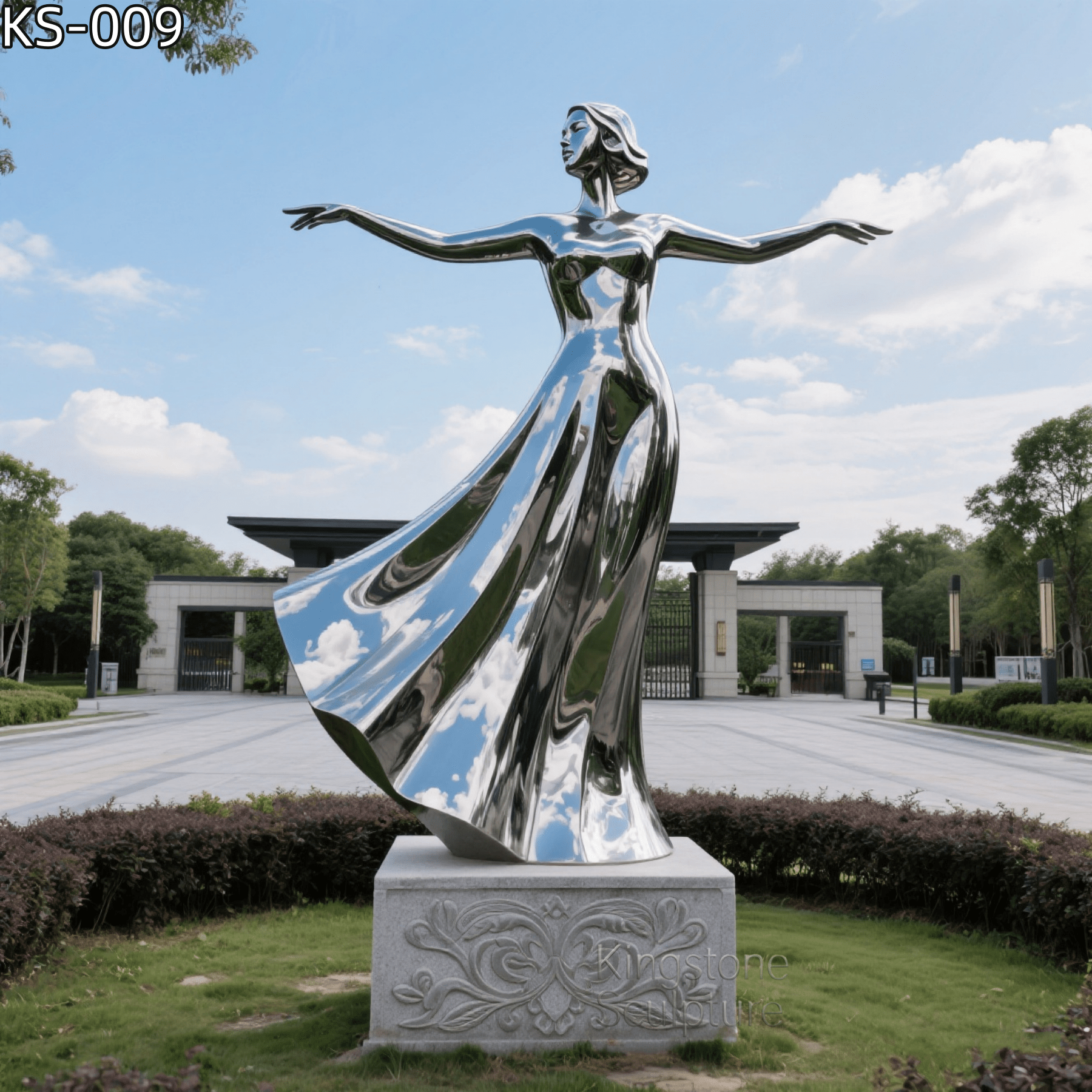 KS - 009 Modern Mirror Stainless Steel Dancing Goddess Sculpture - Kingstone Sculpture