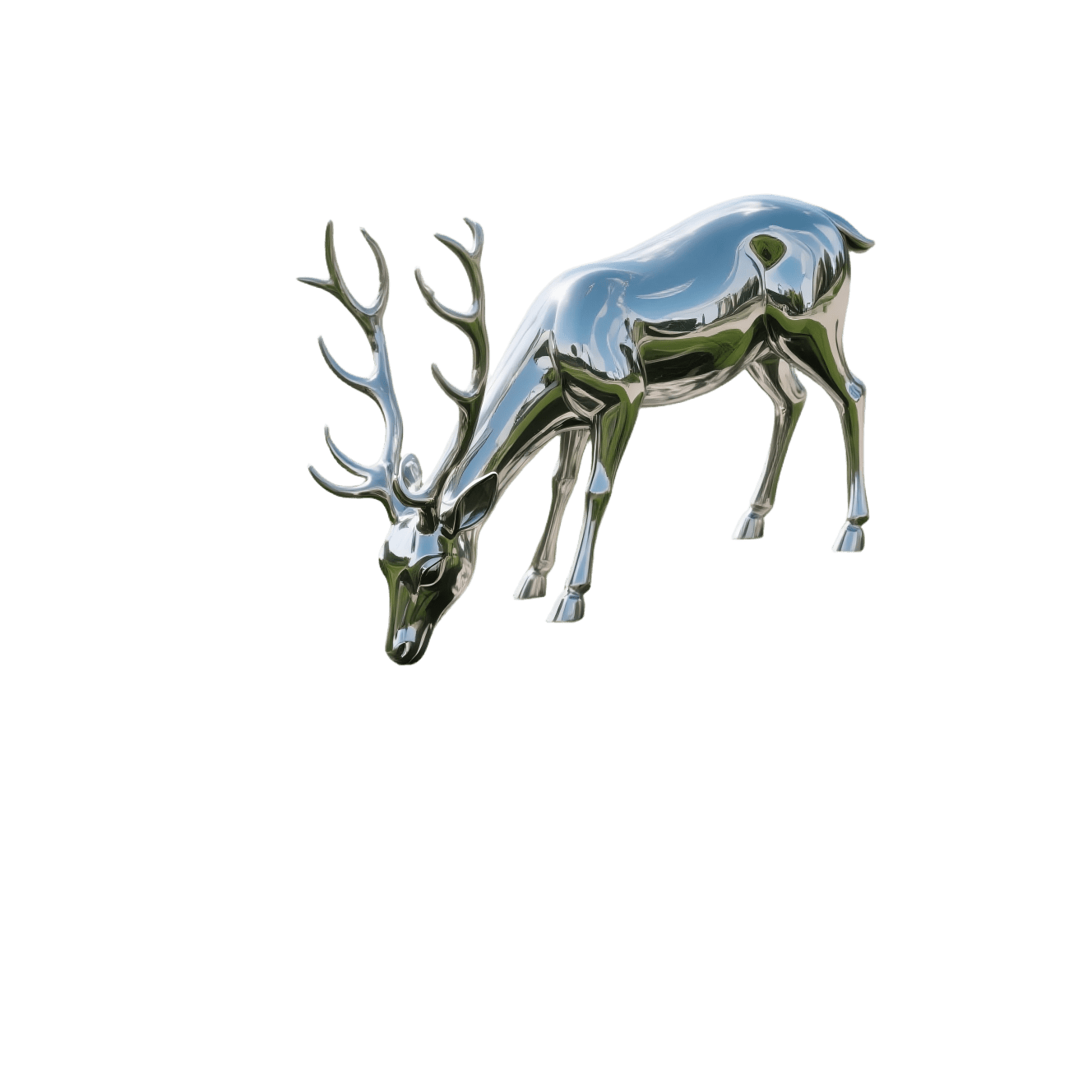 KS - 011 Contemporary Mirror Stainless Steel Grazing Deer Sculpture - Kingstone Sculpture
