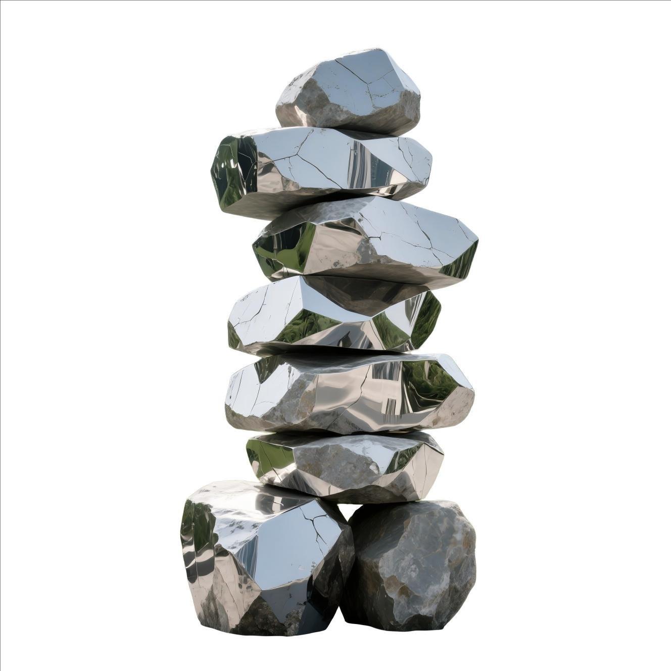 KS - 014 Modern Mirror Stainless Steel Stacked Geometric Stone Sculpture - Kingstone Sculpture