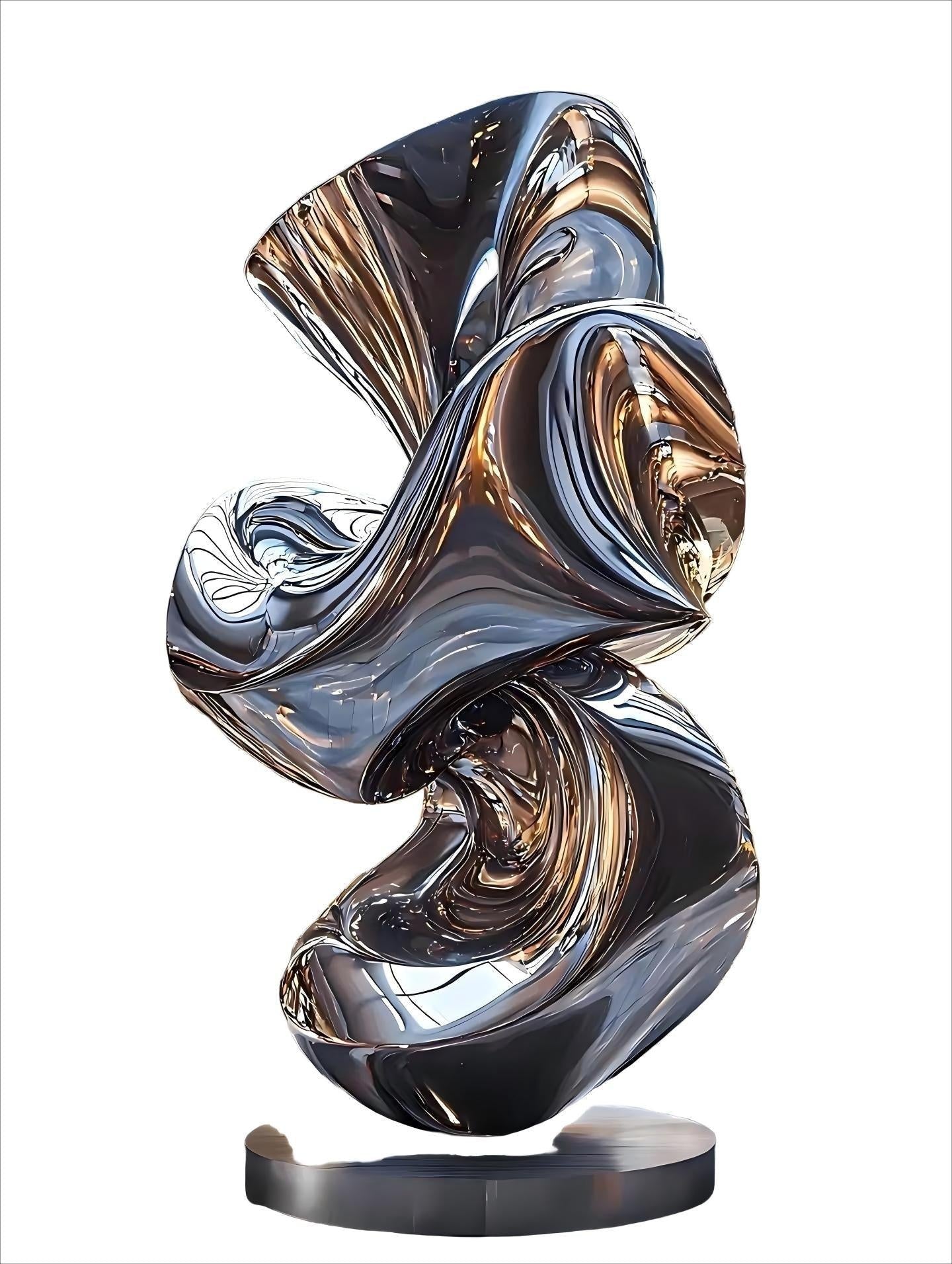KS - 017 Monumental Mirror Stainless Steel Abstract Fluidity Sculpture - Kingstone Sculpture