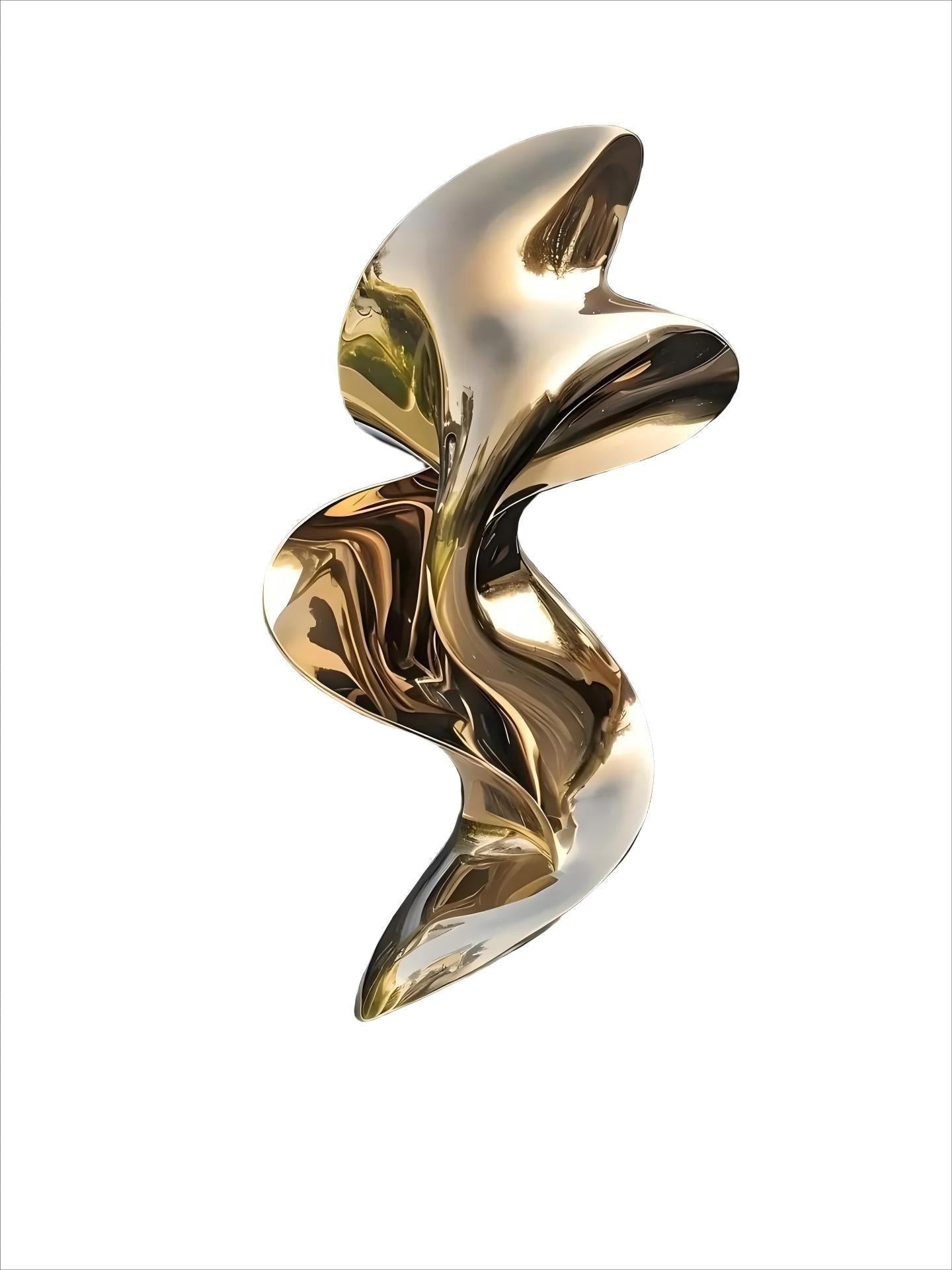 KS - 019 Modern Mirror Stainless Steel Gold Abstract Sculpture - Kingstone Sculpture
