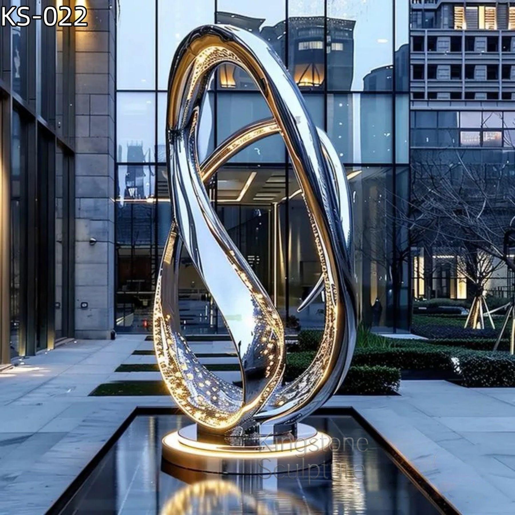 KS - 022 Modern Mirror Stainless Steel Illuminated Double Loop Sculpture - Kingstone Sculpture