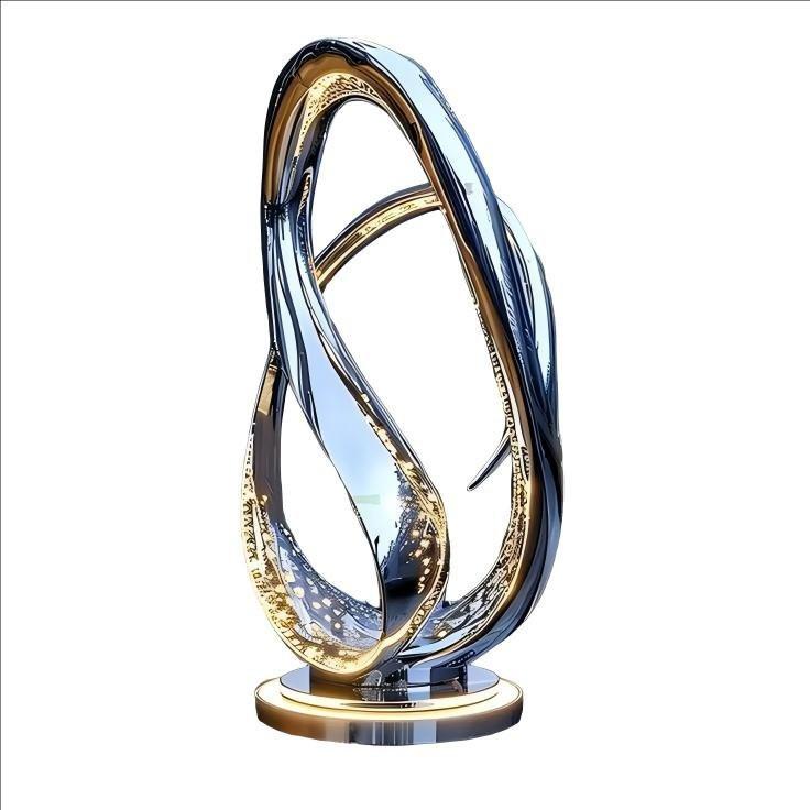 KS - 022 Modern Mirror Stainless Steel Illuminated Double Loop Sculpture - Kingstone Sculpture