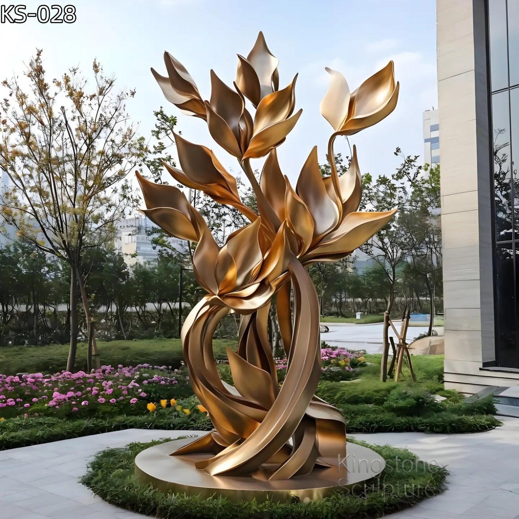 KS - 028 Modern Mirror Stainless Steel Golden Botanical Floral Sculpture - Kingstone Sculpture