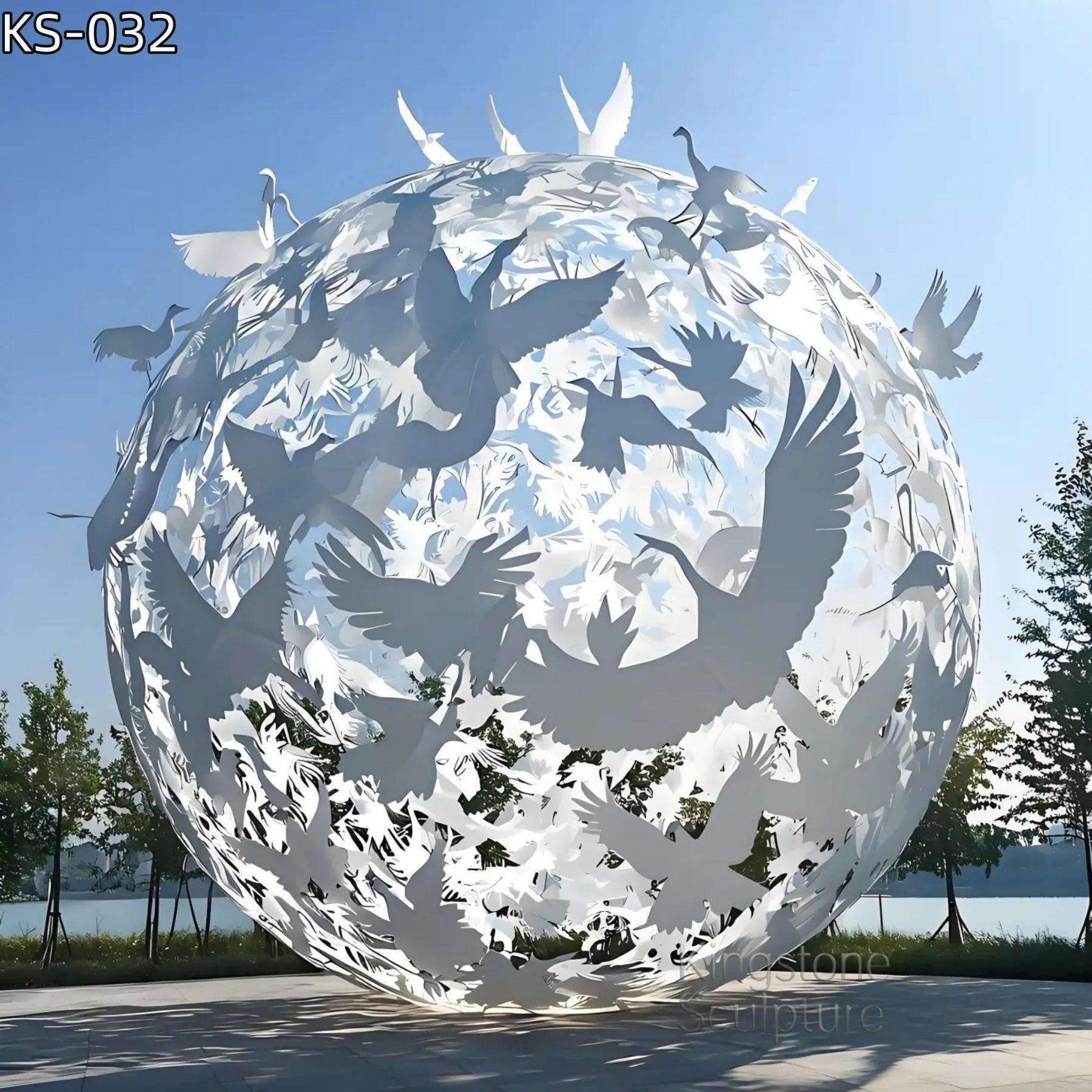 KS - 032 Contemporary Painted Stainless Steel Crane Sphere Garden Sculpture - Kingstone Sculpture