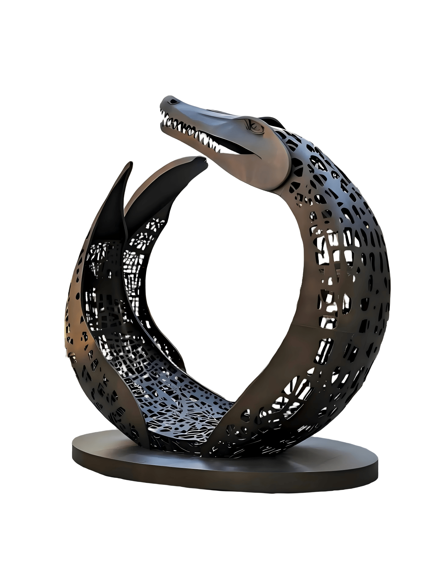 KS - 033 Modern Painted Stainless Steel Crocodile Crescent Sculpture - Kingstone Sculpture