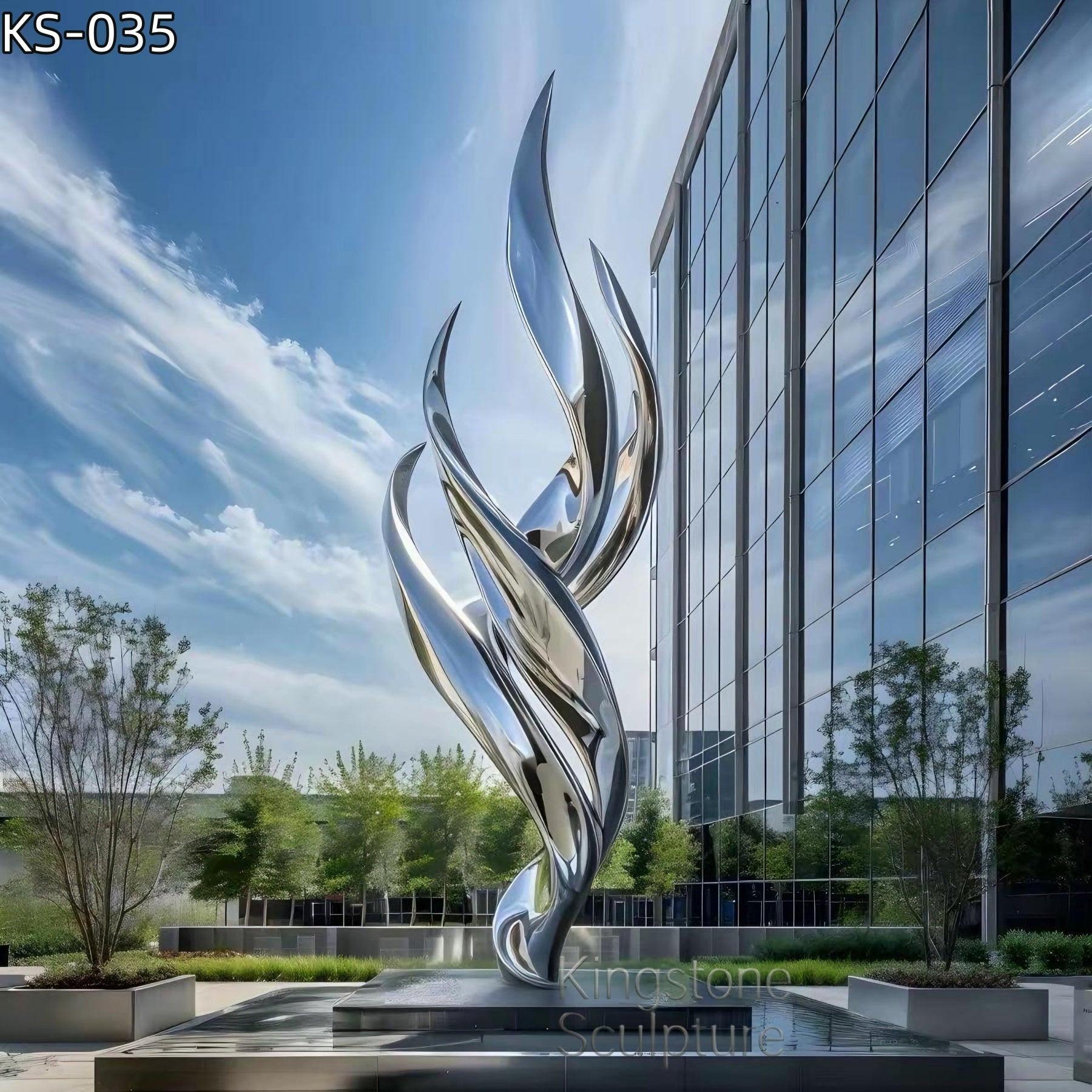KS - 035 Modern Mirror Stainless Steel Abstract Soaring Flame Sculpture - Kingstone Sculpture