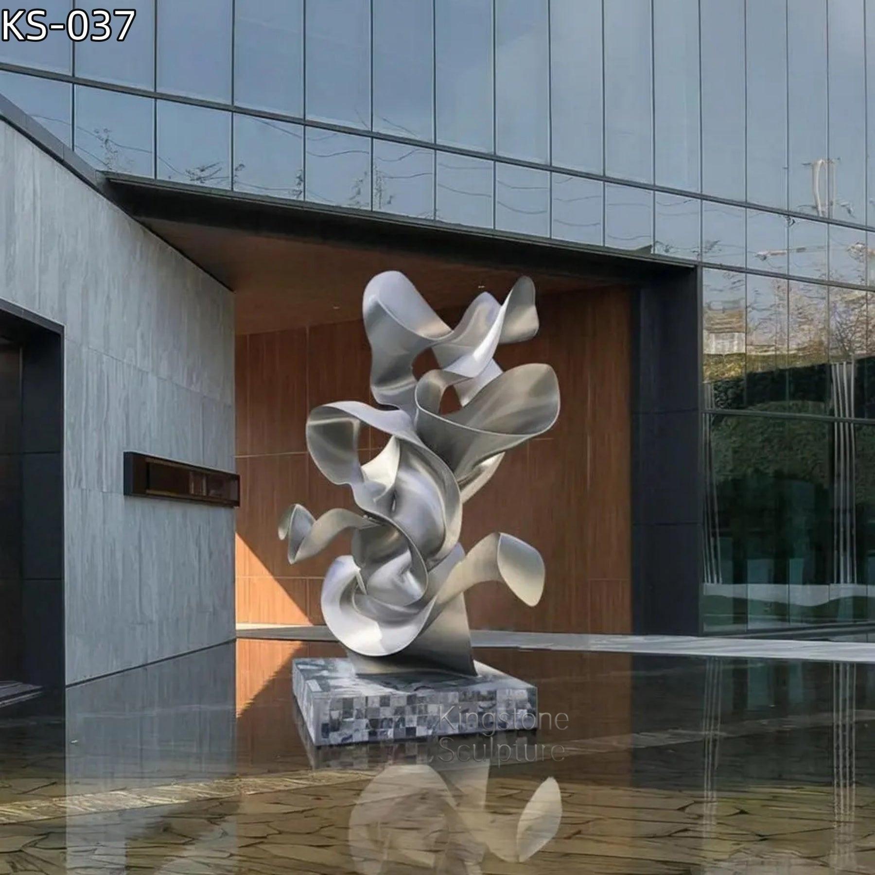 KS - 037 Modern Brushed Stainless Steel Abstract Rising Ribbon Sculpture - Kingstone Sculpture