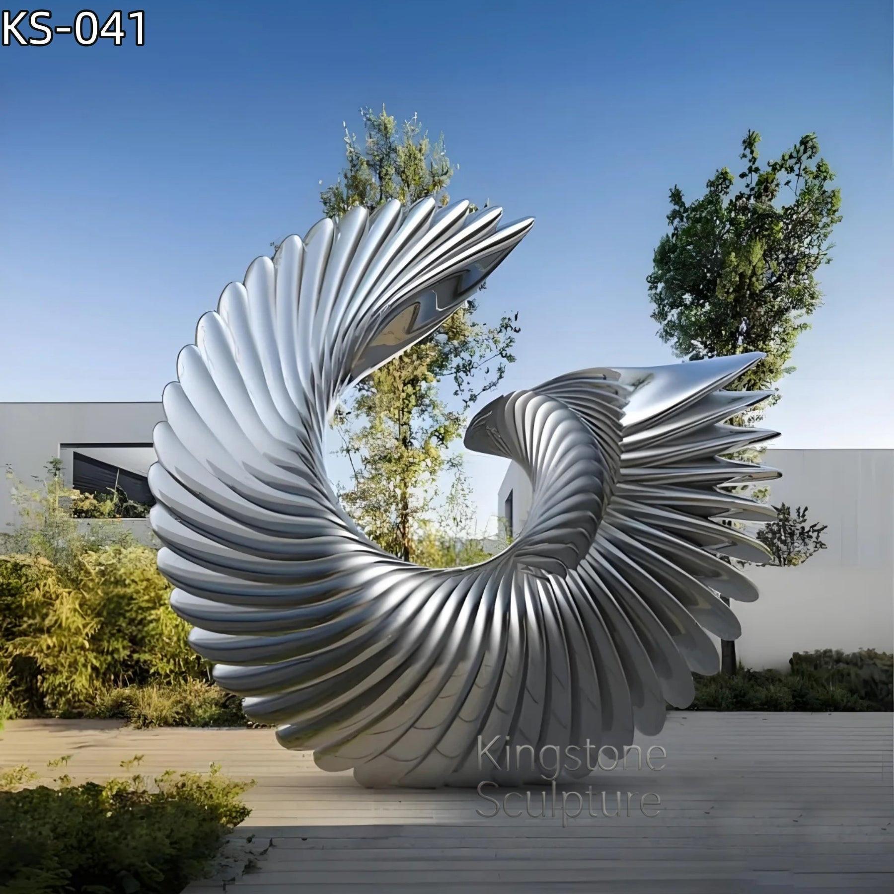 KS - 041 Modern Mirror Stainless Steel Abstract Radial Shell Sculpture - Kingstone Sculpture