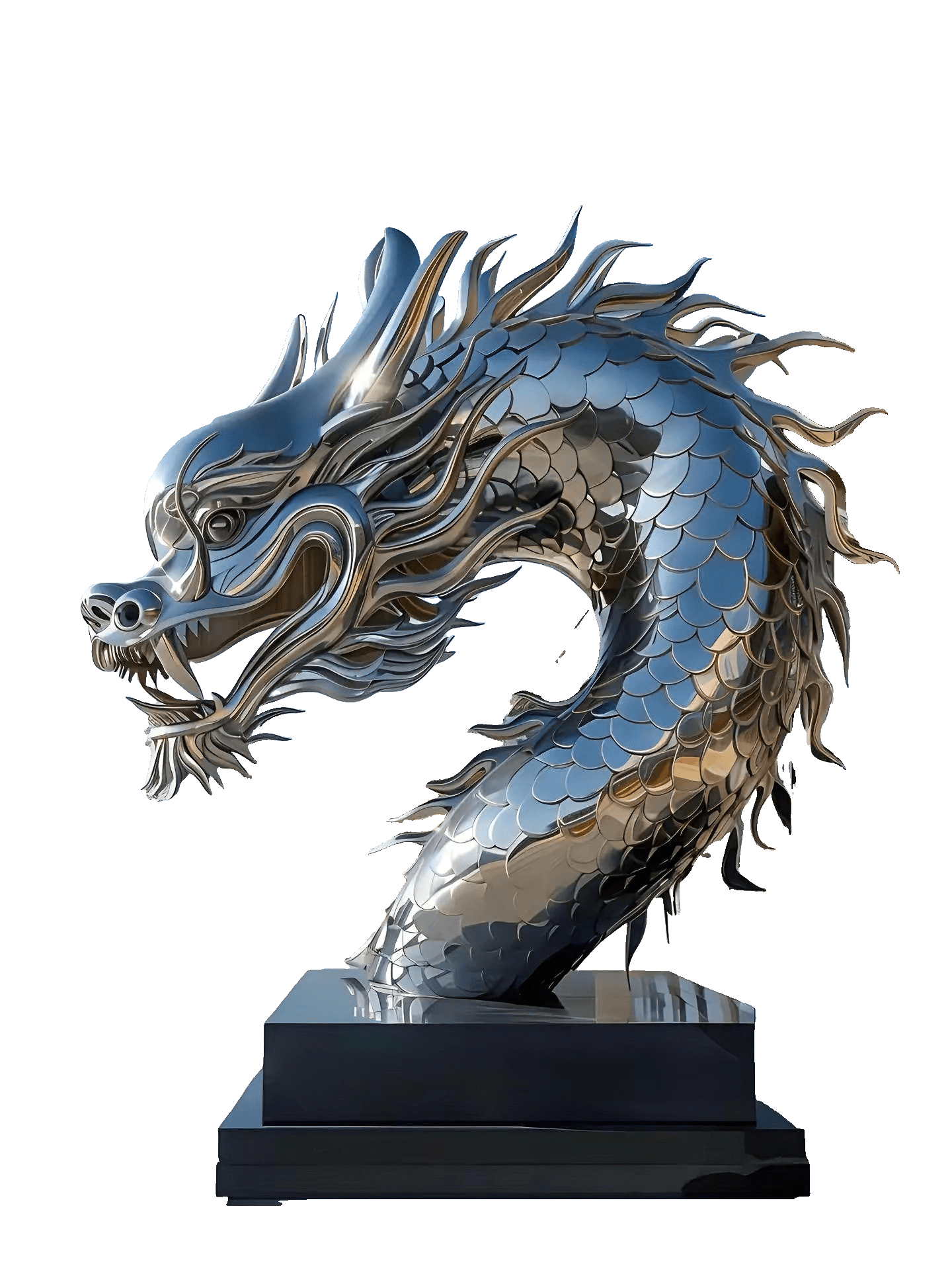 KS - 042 Modern Mirror Stainless Steel Grand Oriental Dragon Sculpture - Kingstone Sculpture