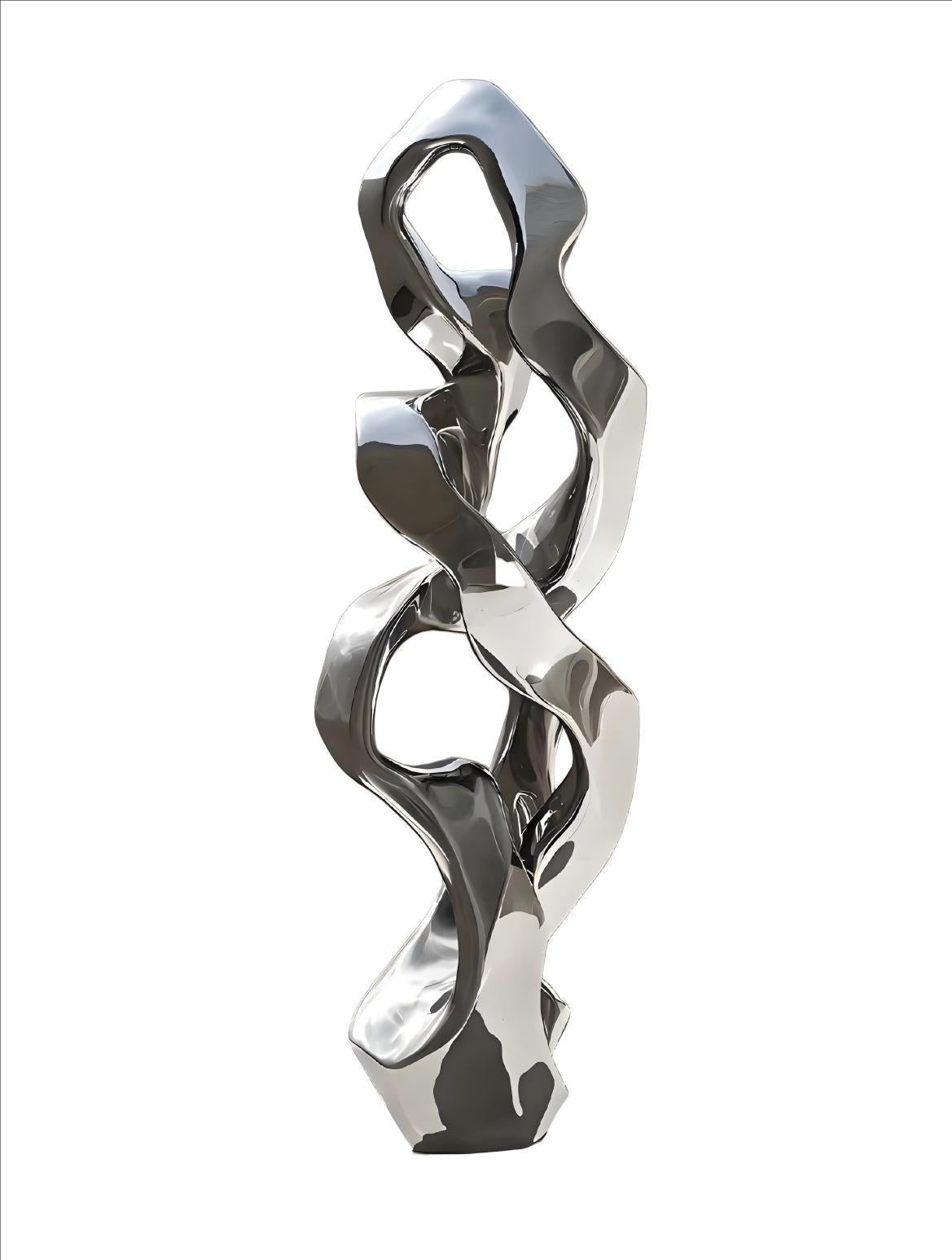 KS - 048 Modern Mirror Stainless Steel Abstract Biomorphic Ribbon Sculpture - Kingstone Sculpture