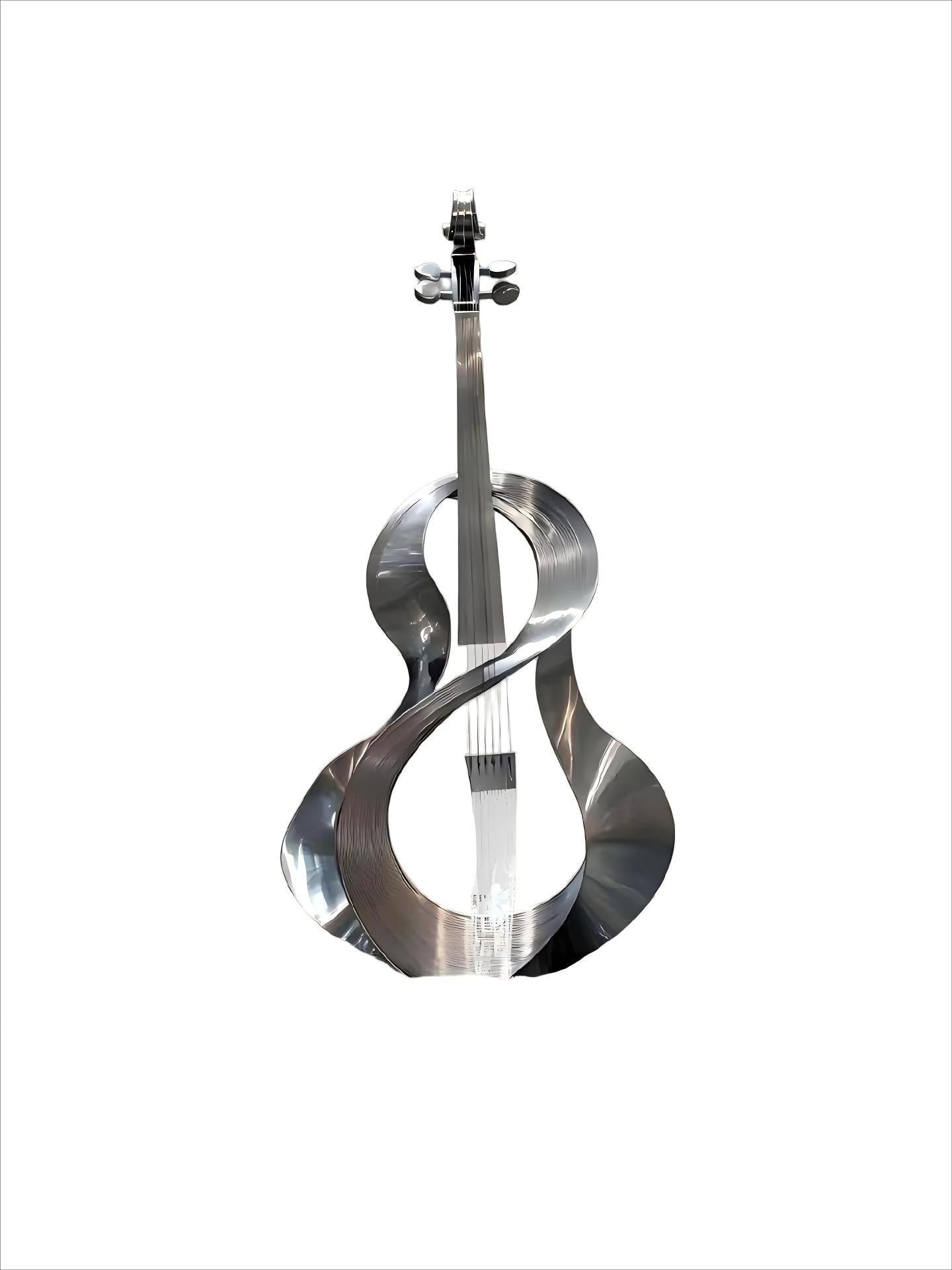 KS - 049 Modern Mirror Stainless Steel Musical Cello Sculpture - Kingstone Sculpture