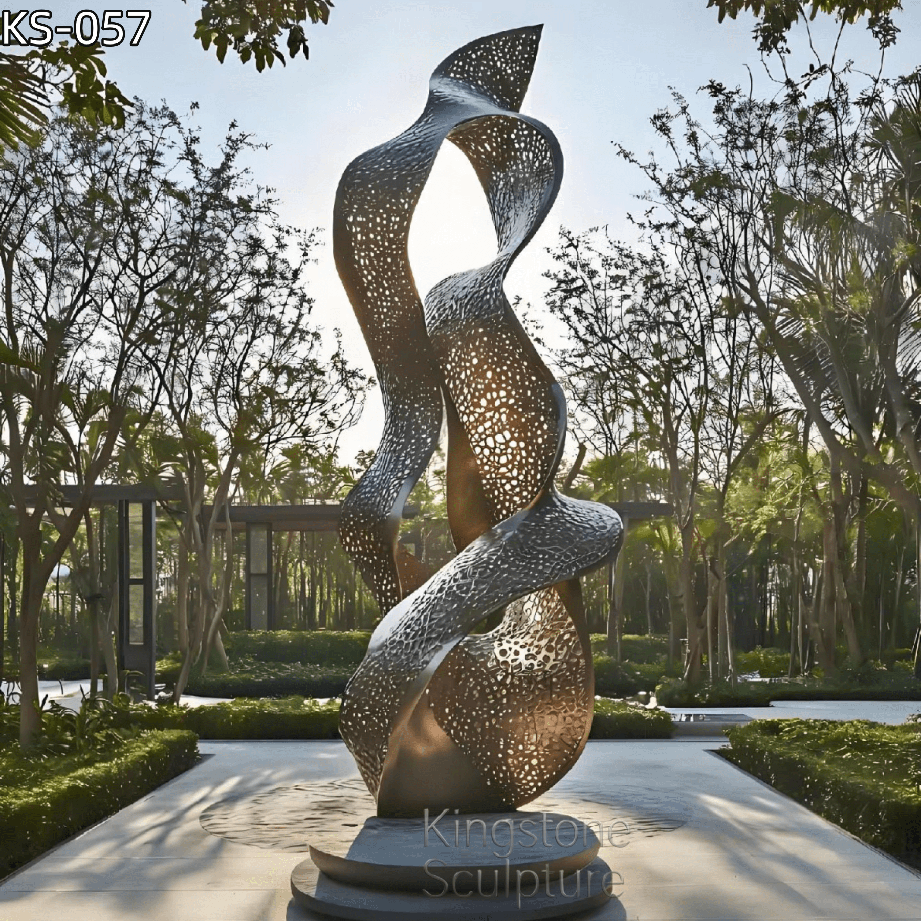 KS - 057 Modern Mirror Stainless Steel Abstract Hollow Lattice Flame Sculpture - Kingstone Sculpture