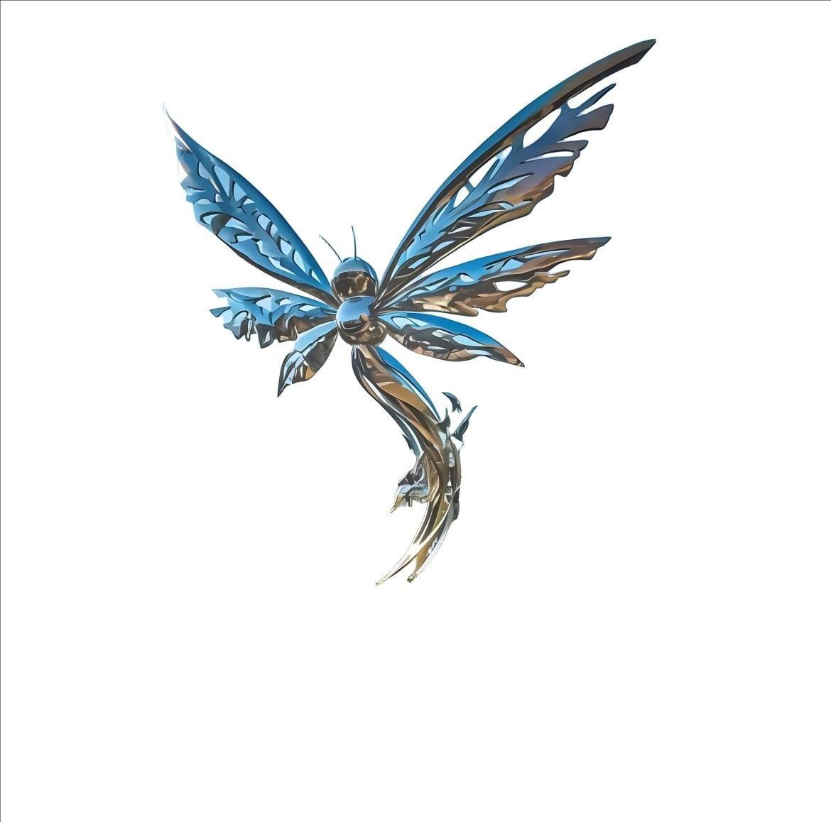 KS - 058 Modern Mirror Stainless Steel Soaring Dragonfly Sculpture - Kingstone Sculpture