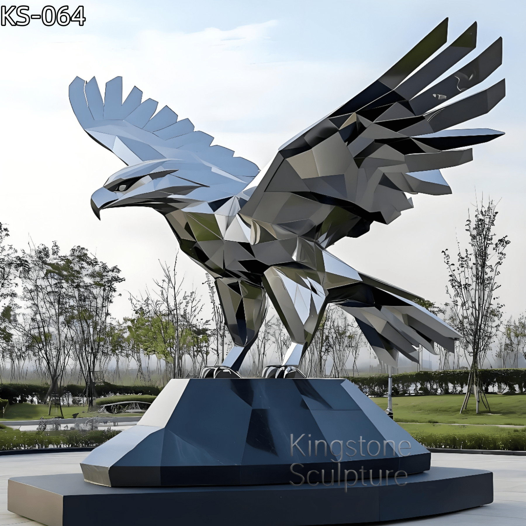 KS - 064 Modern Mirror Stainless Steel Geometric Eagle Sculpture - Kingstone Sculpture