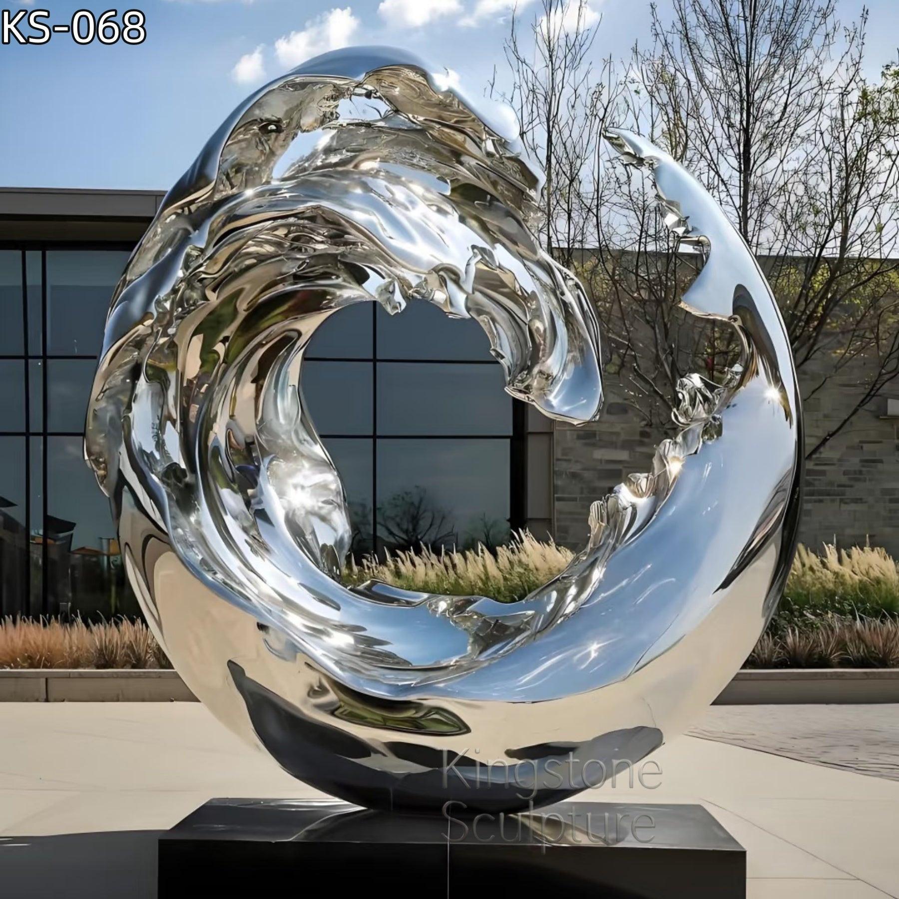 KS - 068 Modern Mirror Stainless Steel Ocean Wave Circular Sculpture - Kingstone Sculpture