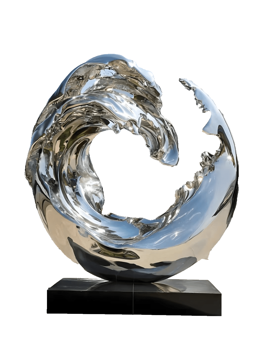 KS - 068 Modern Mirror Stainless Steel Ocean Wave Circular Sculpture - Kingstone Sculpture