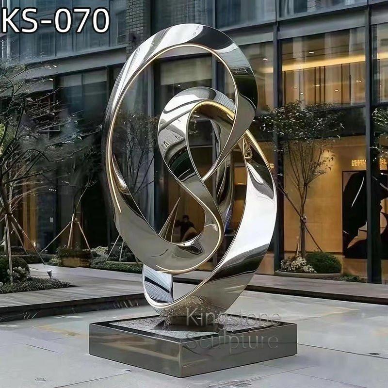 KS - 070 Modern Mirror Stainless Steel Illuminated Double Infinity Loop Sculpture - Kingstone Sculpture