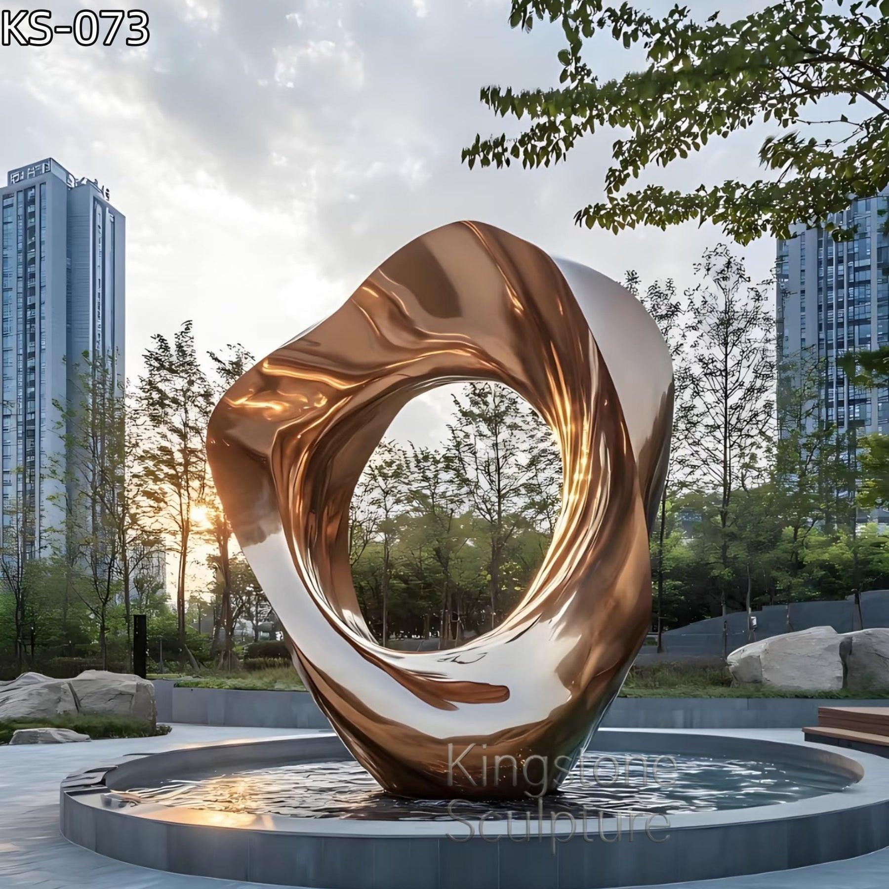KS - 073 Modern Gold Mirror Stainless Steel Abstract Undulating Ring Sculpture - Kingstone Sculpture