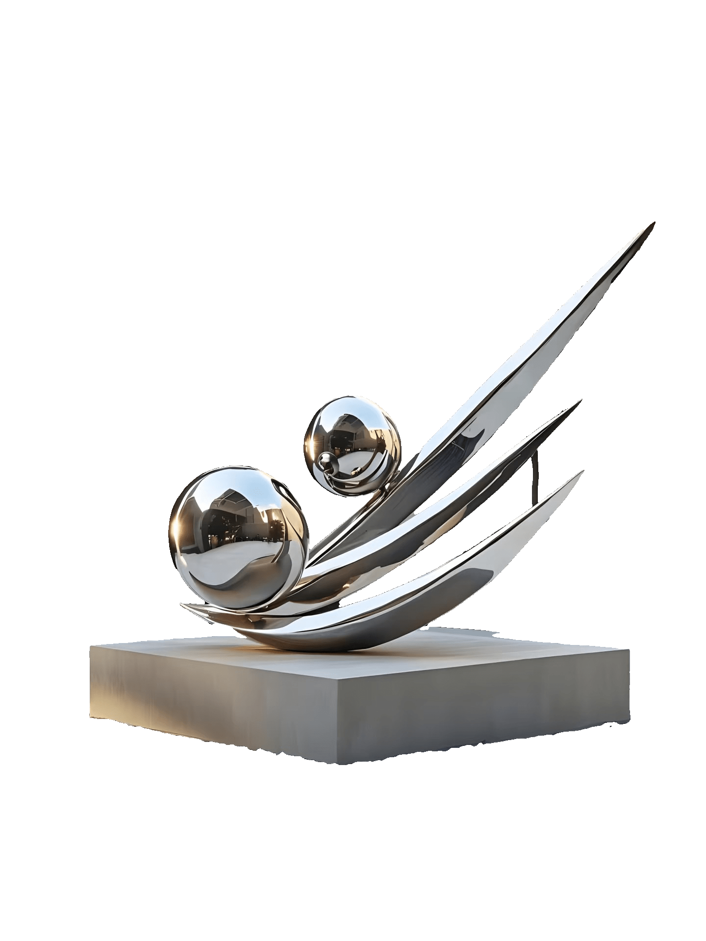 KS - 074 Modern Mirror Stainless Steel Abstract Spheres and Sails Sculpture - Kingstone Sculpture