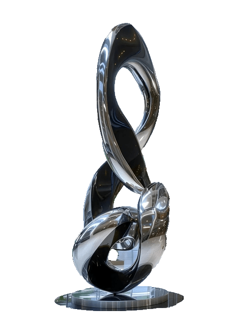 KS - 082 Modern Mirror Stainless Steel Abstract Biomorphic Vertical Loop Sculpture - Kingstone Sculpture