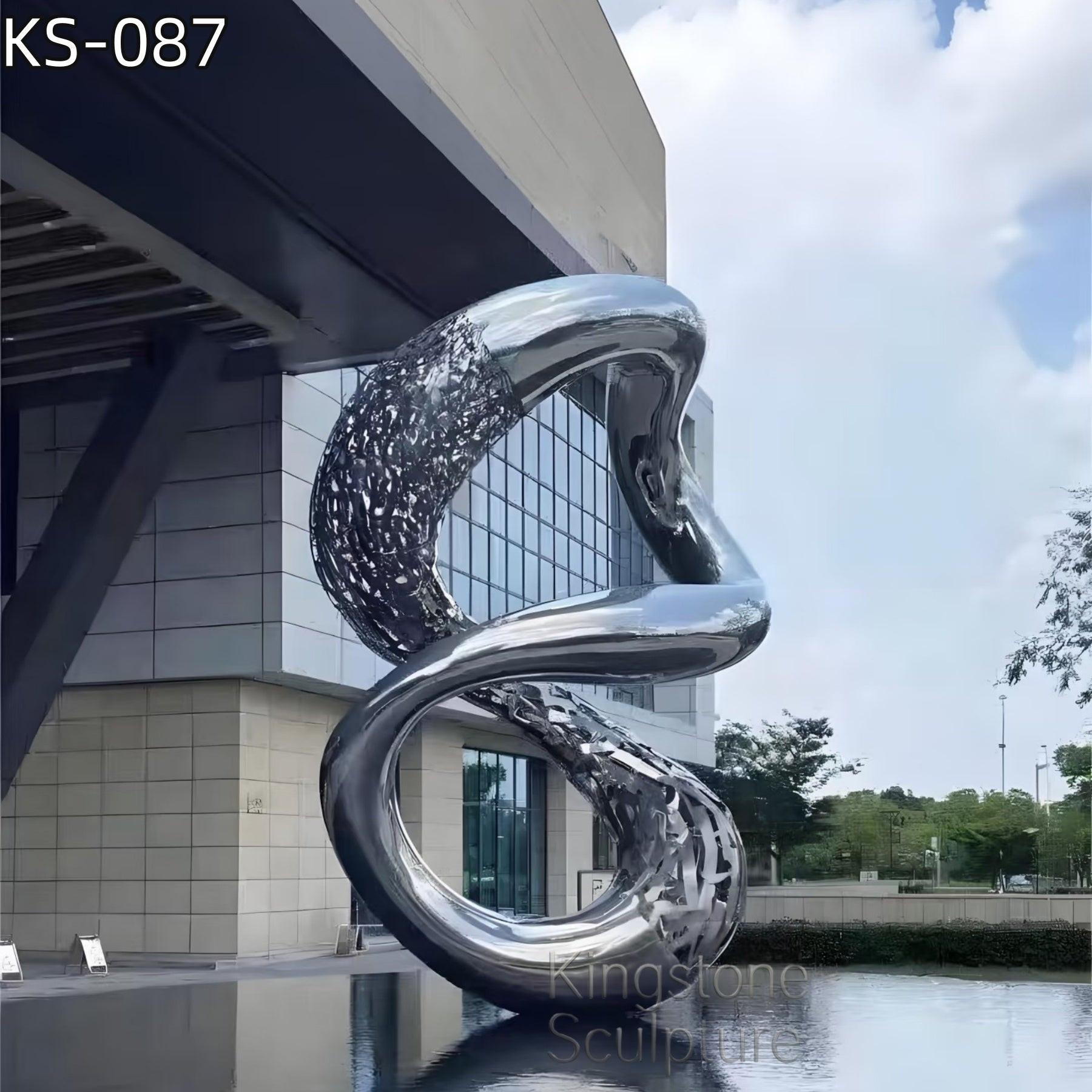 KS - 087 Modern Mirror Stainless Steel Twisted Fluid Sculpture - Kingstone Sculpture