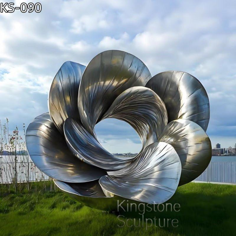 KS - 090 Modern Brushed Stainless Steel Monumental Blooming Flower Sculpture - Kingstone Sculpture