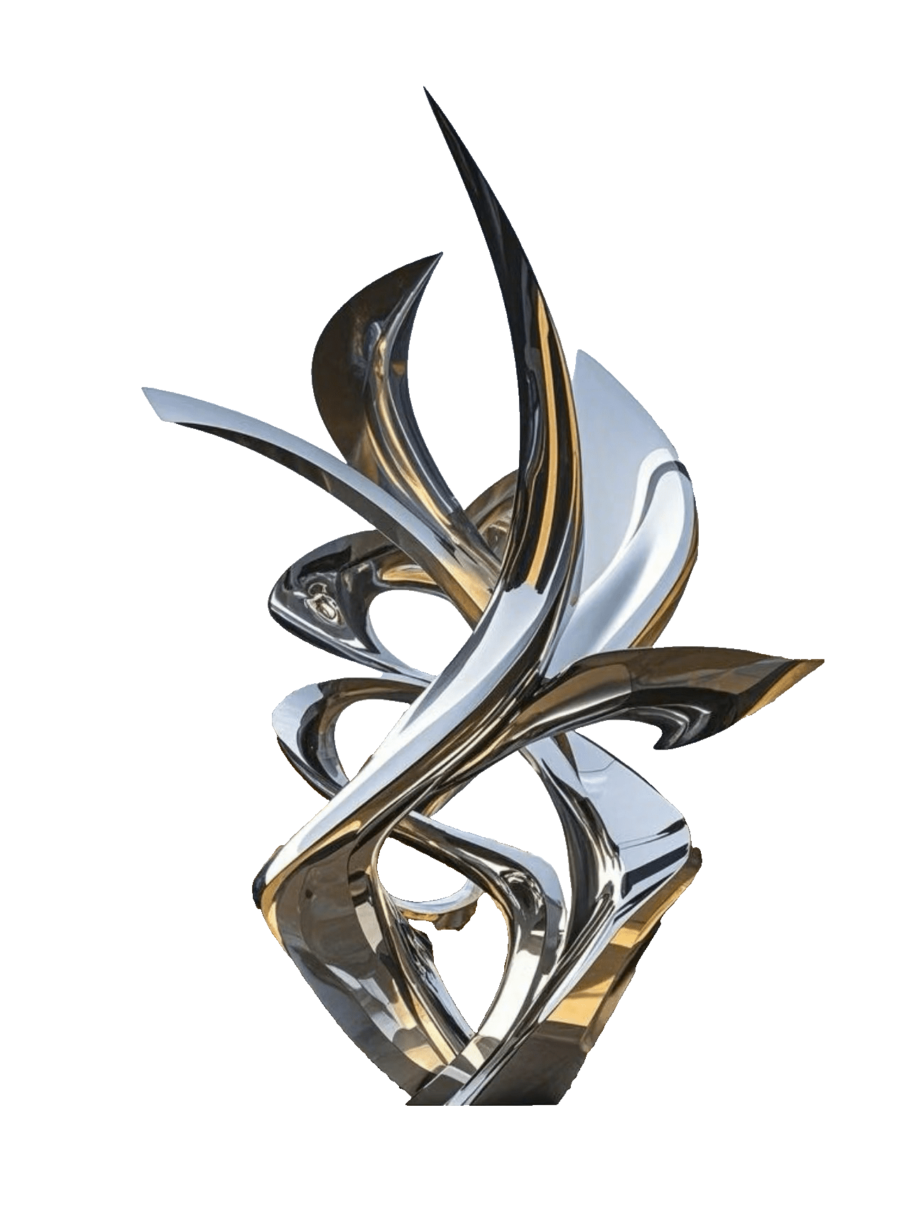 KS - 093 Modern Mirror Stainless Steel Abstract Dynamic Ribbon Sculpture - Kingstone Sculpture