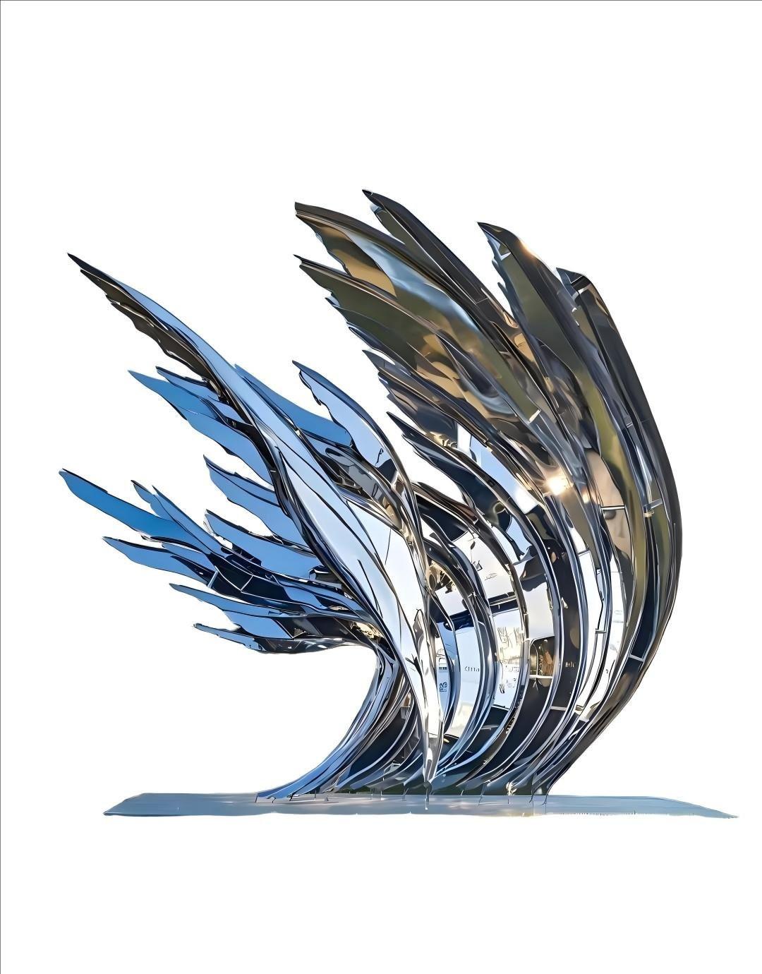 KS - 098 Modern Mirror Stainless Steel Abstract Dynamic Wing Sculpture - Kingstone Sculpture