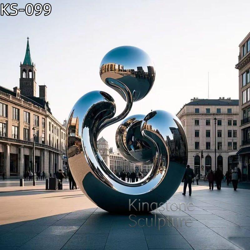 KS - 099 Modern Mirror Stainless Steel Abstract Trilogy Sphere Sculpture - Kingstone Sculpture