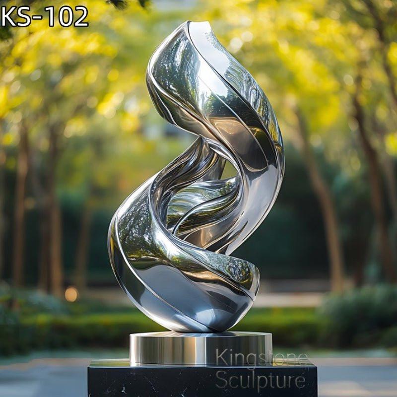 KS - 102 Modern Mirror Stainless Steel Abstract Fluid Flame Sculpture - Kingstone Sculpture