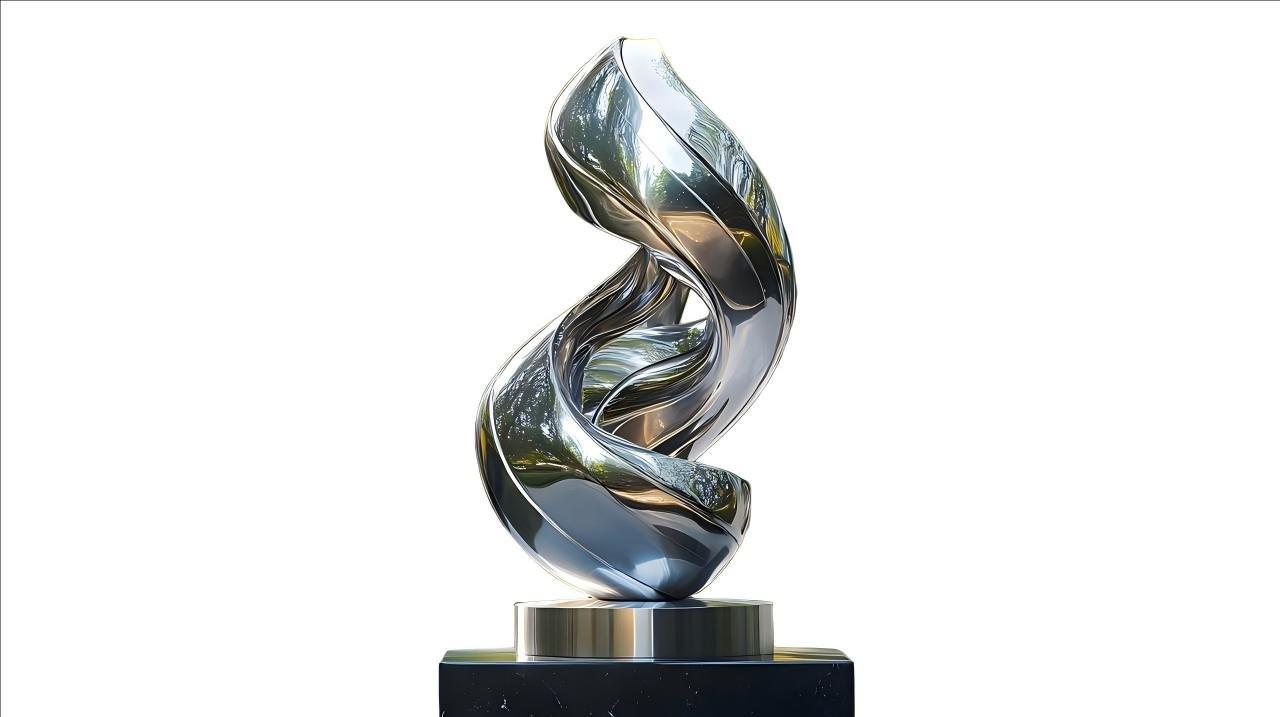 KS - 102 Modern Mirror Stainless Steel Abstract Fluid Flame Sculpture - Kingstone Sculpture