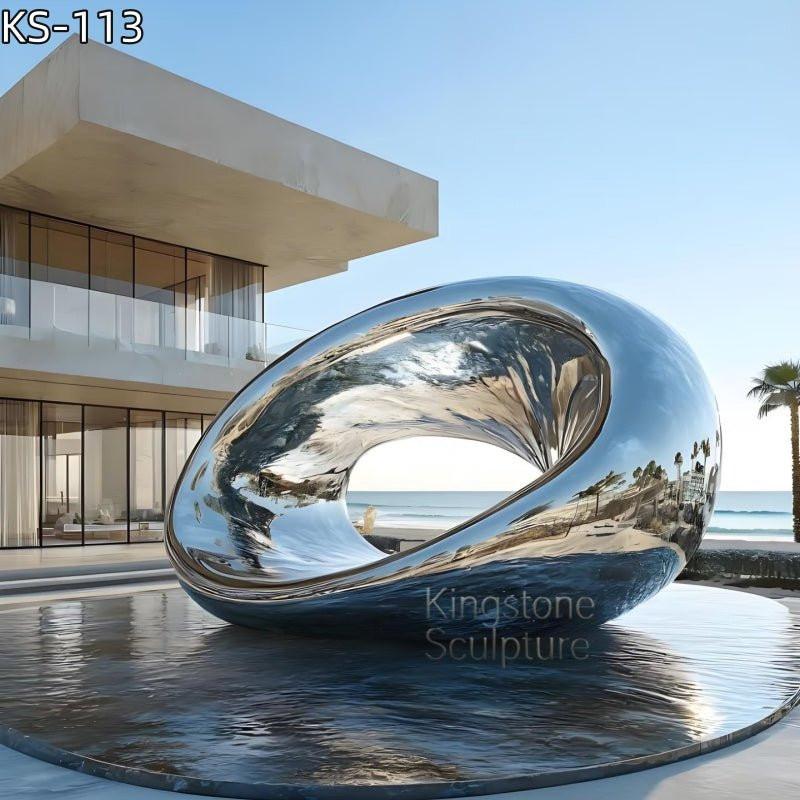 KS - 111 Modern Mirror Stainless Steel Oblique Ring Sculpture - Kingstone Sculpture