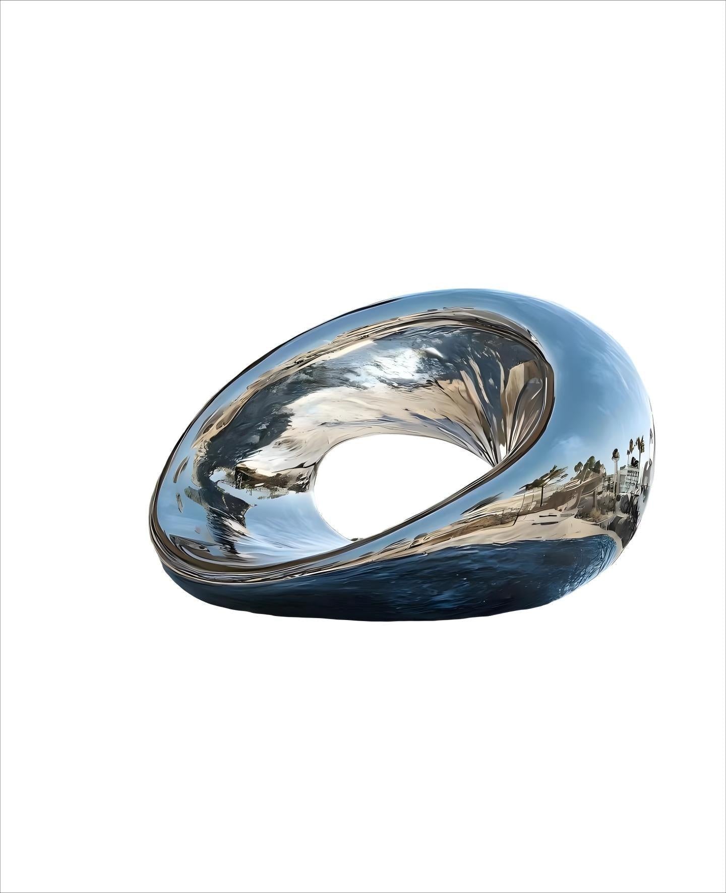 KS - 111 Modern Mirror Stainless Steel Oblique Ring Sculpture - Kingstone Sculpture