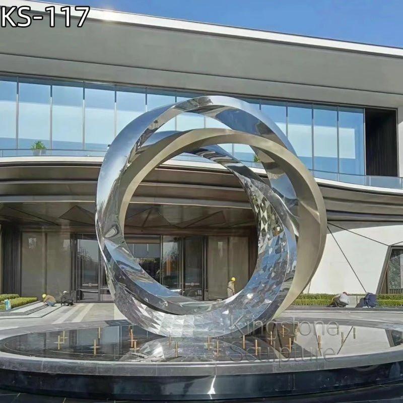 KS - 117 Modern Mirror Stainless Steel Multi - Faceted Ring Sculpture - Kingstone Sculpture