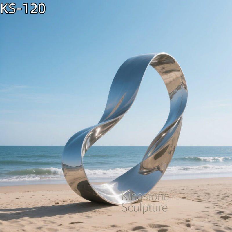KS - 120 Modern Mirror Stainless Steel Abstract Coastal Infinity Loop Sculpture - Kingstone Sculpture
