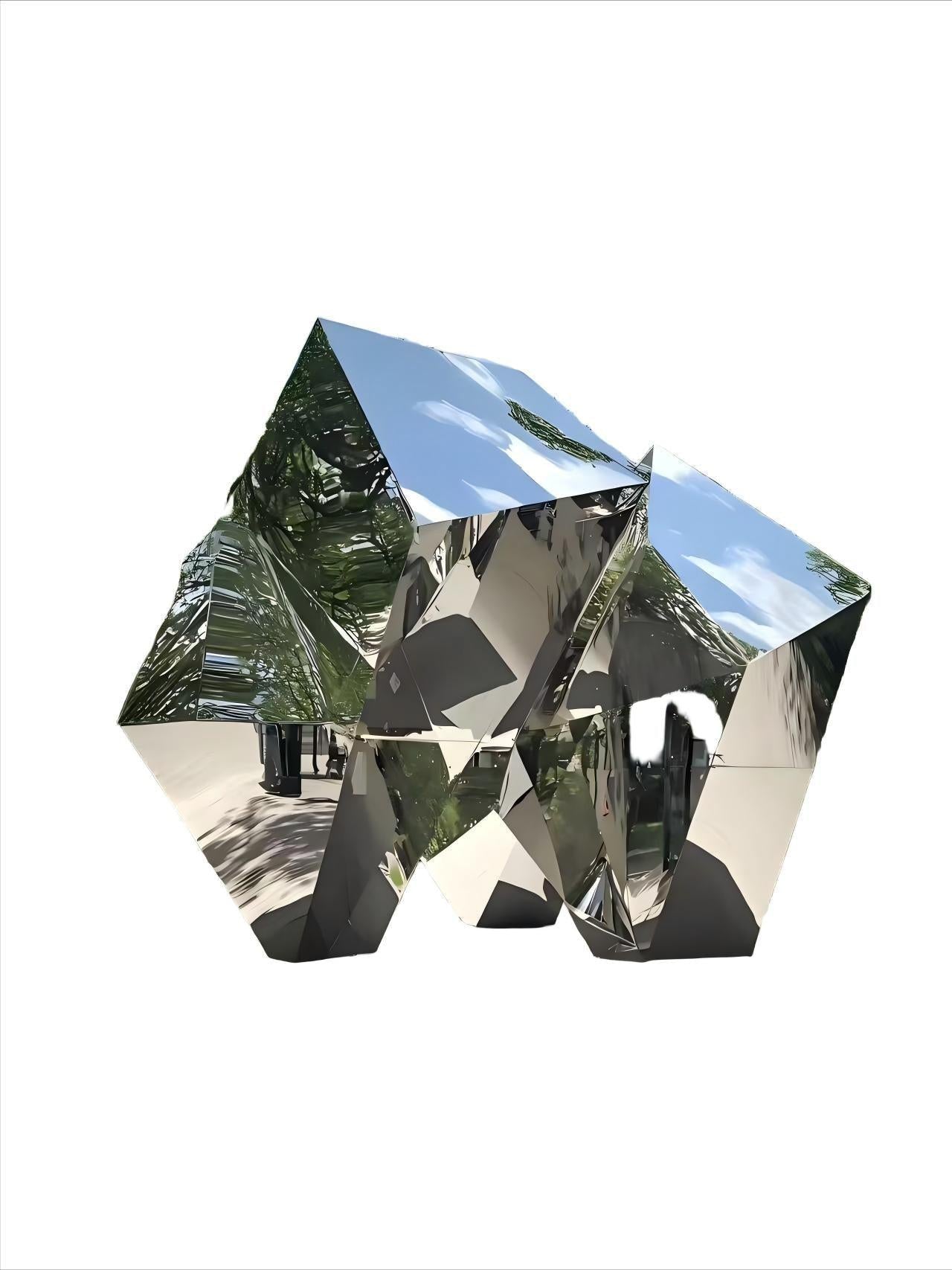 KS - 122 Modern Mirror Stainless Steel Geometric Crystalline Sculpture - Kingstone Sculpture