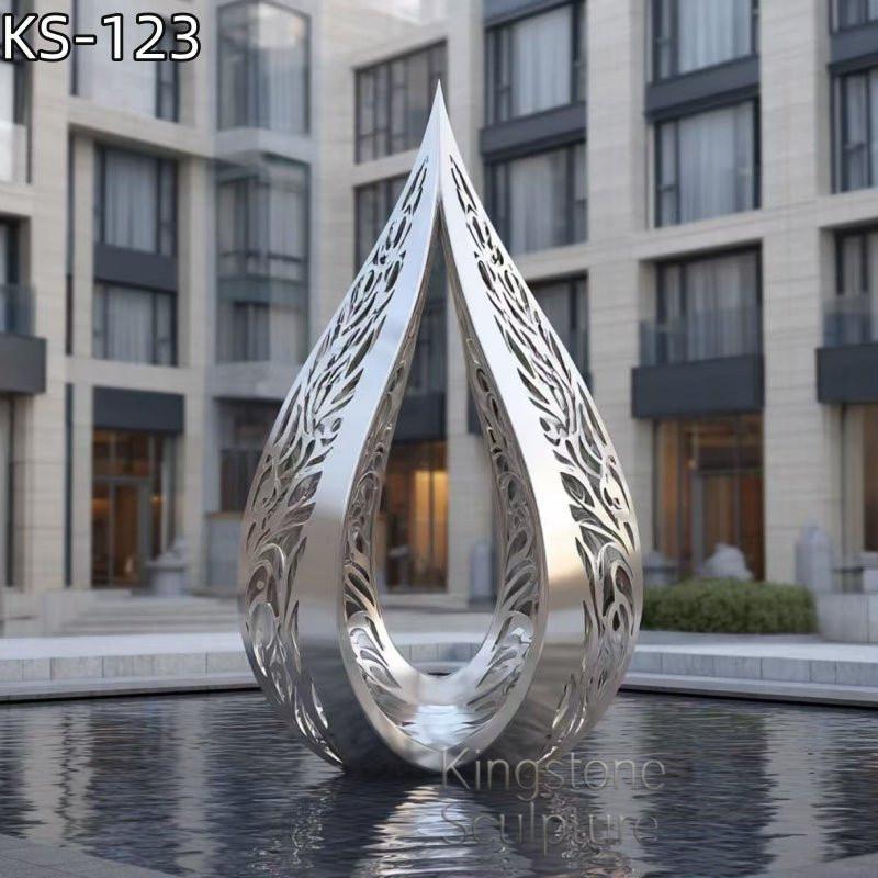 KS - 123 Modern Mirror Stainless Steel Abstract Filigree Teardrop Sculpture - Kingstone Sculpture