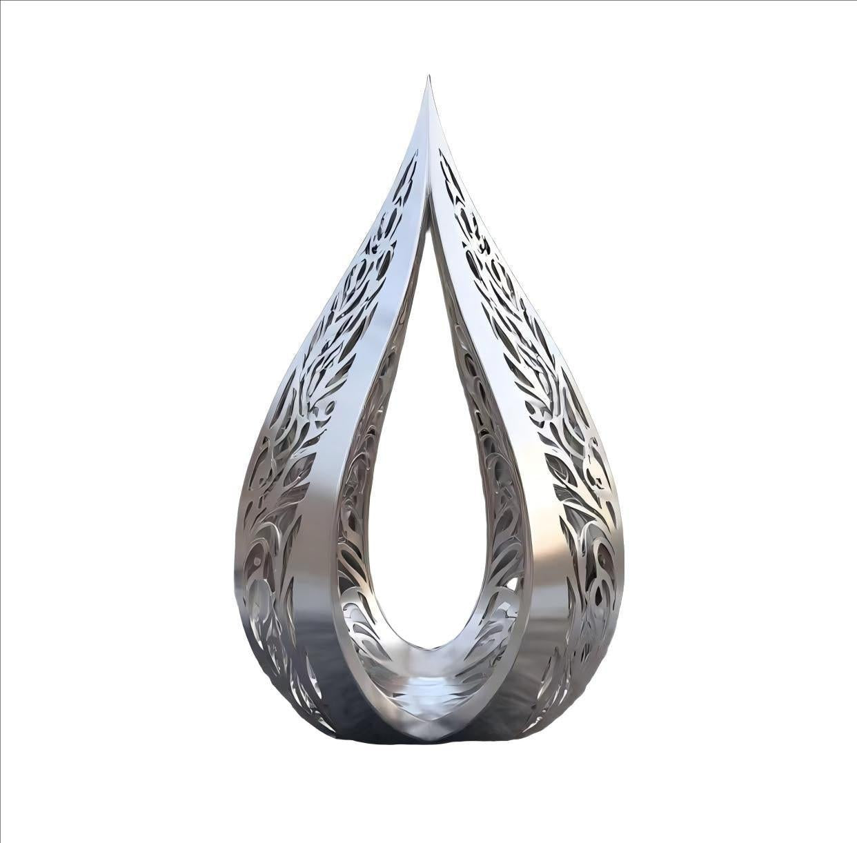 KS - 123 Modern Mirror Stainless Steel Abstract Filigree Teardrop Sculpture - Kingstone Sculpture