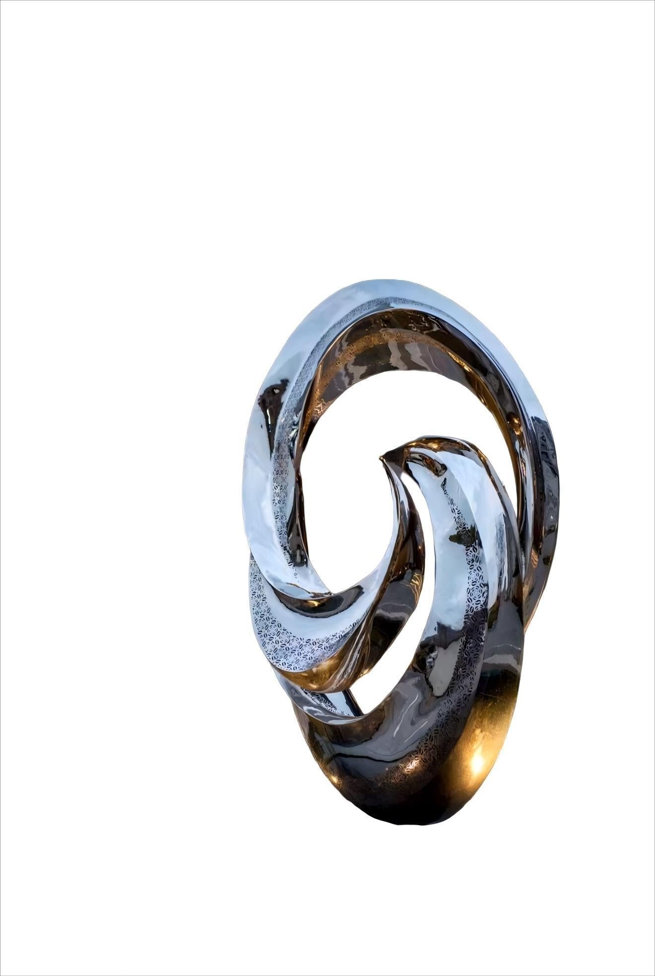 KS - 124 Modern Mirror Stainless Steel Abstract Orbital Swirl Sculpture - Kingstone Sculpture