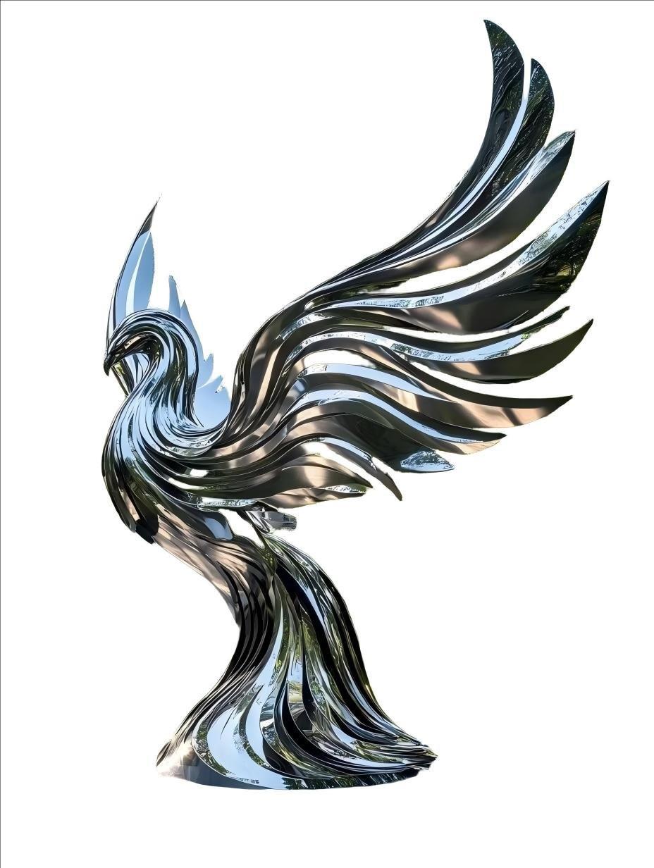KS - 128 Modern Mirror Stainless Steel Phoenix Rising Sculpture - Kingstone Sculpture